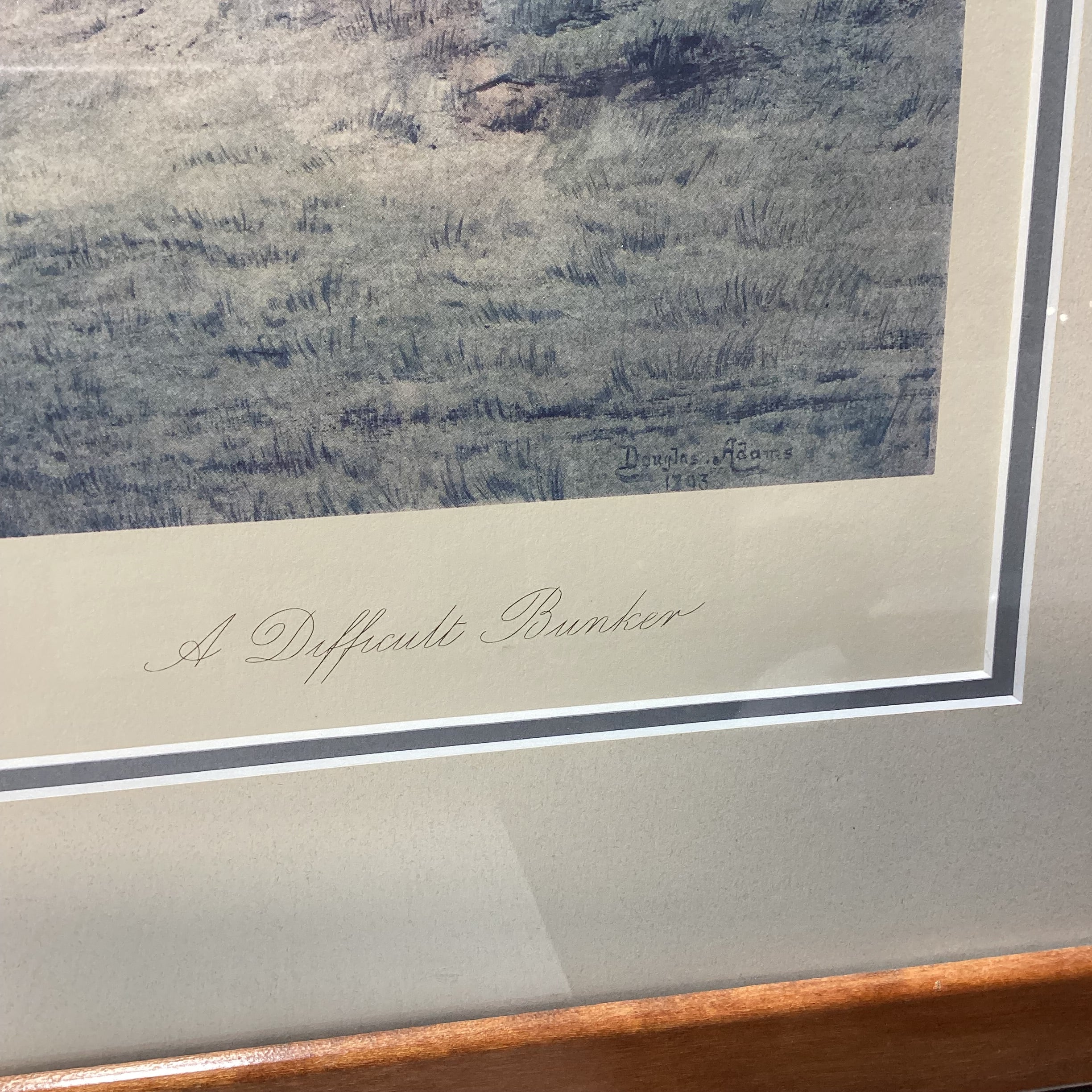 Vintage Douglas Adams "A Difficult Bunker" Framed Print With Plaque 23" x 30"