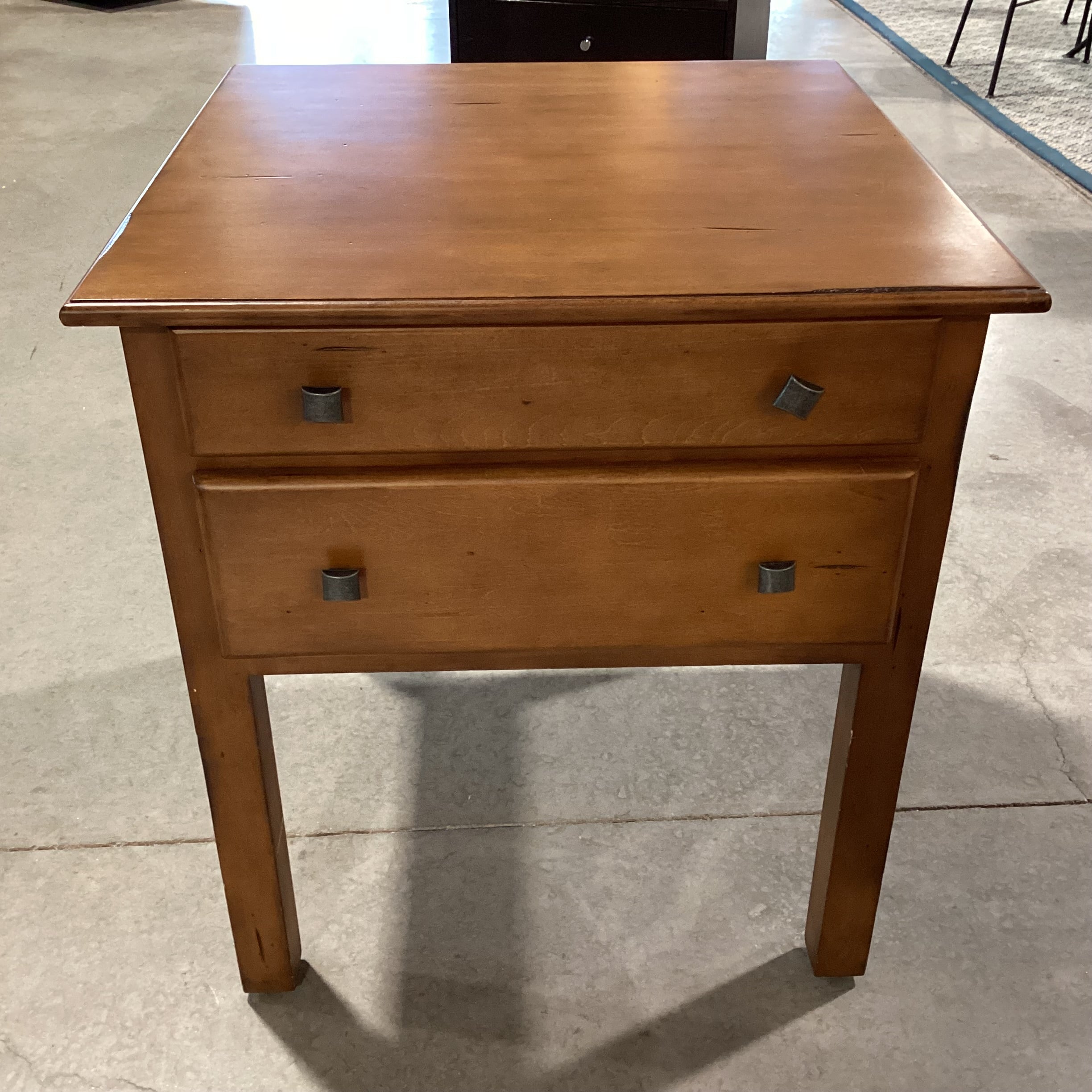 Solid Finished Distressed Wood 2 Drawer Nightstand 26"x 26"x 29"