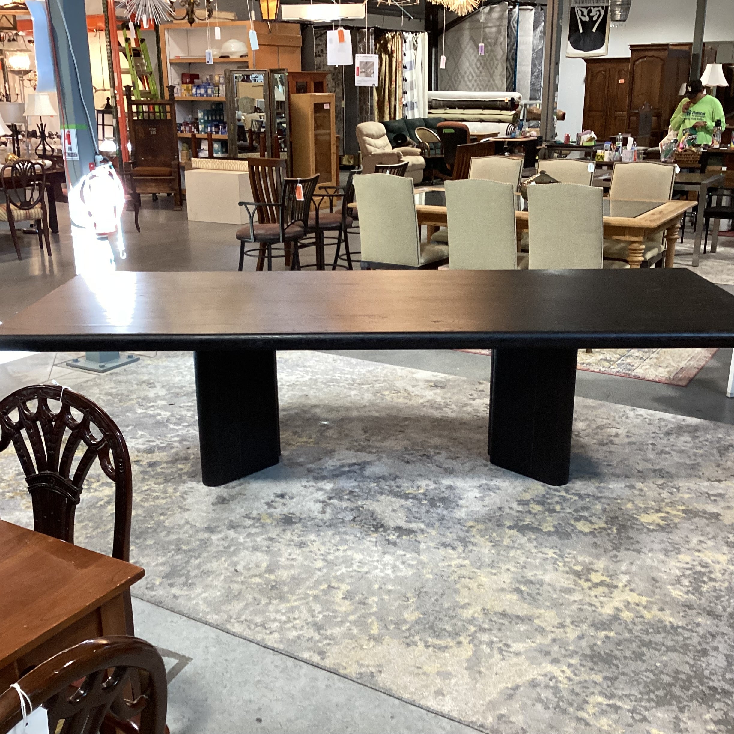 Four Hands Thomas Bina & Brazilian Designer Ronald Sasson Reclaimed French Oak Deep Espresso Finish Dining Table 118"x 47"x 30"
