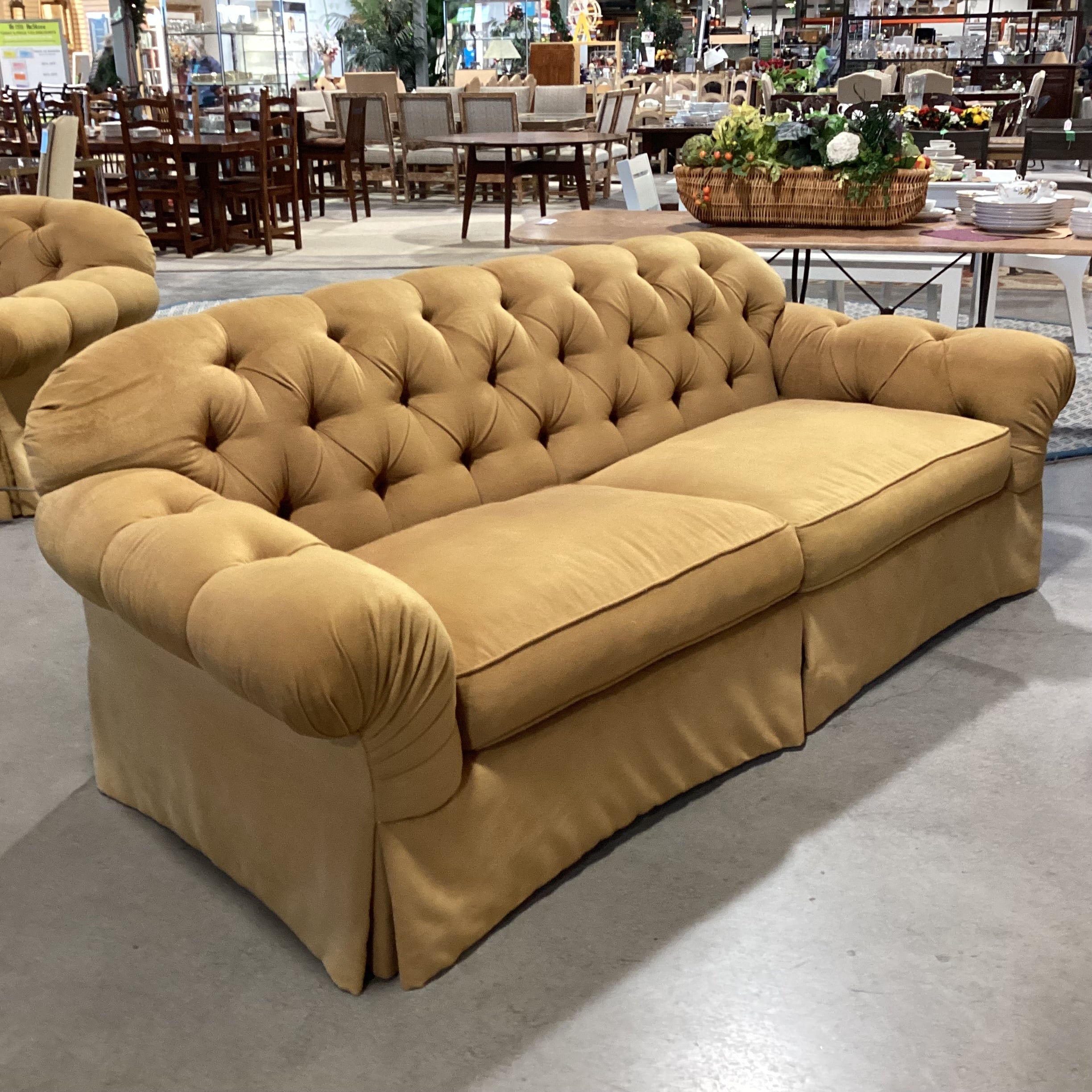 JJ Custom Golden Mustard Wool Felt Tufted & Roll Arm Down Mix Sofa  96"x 40"x 35"