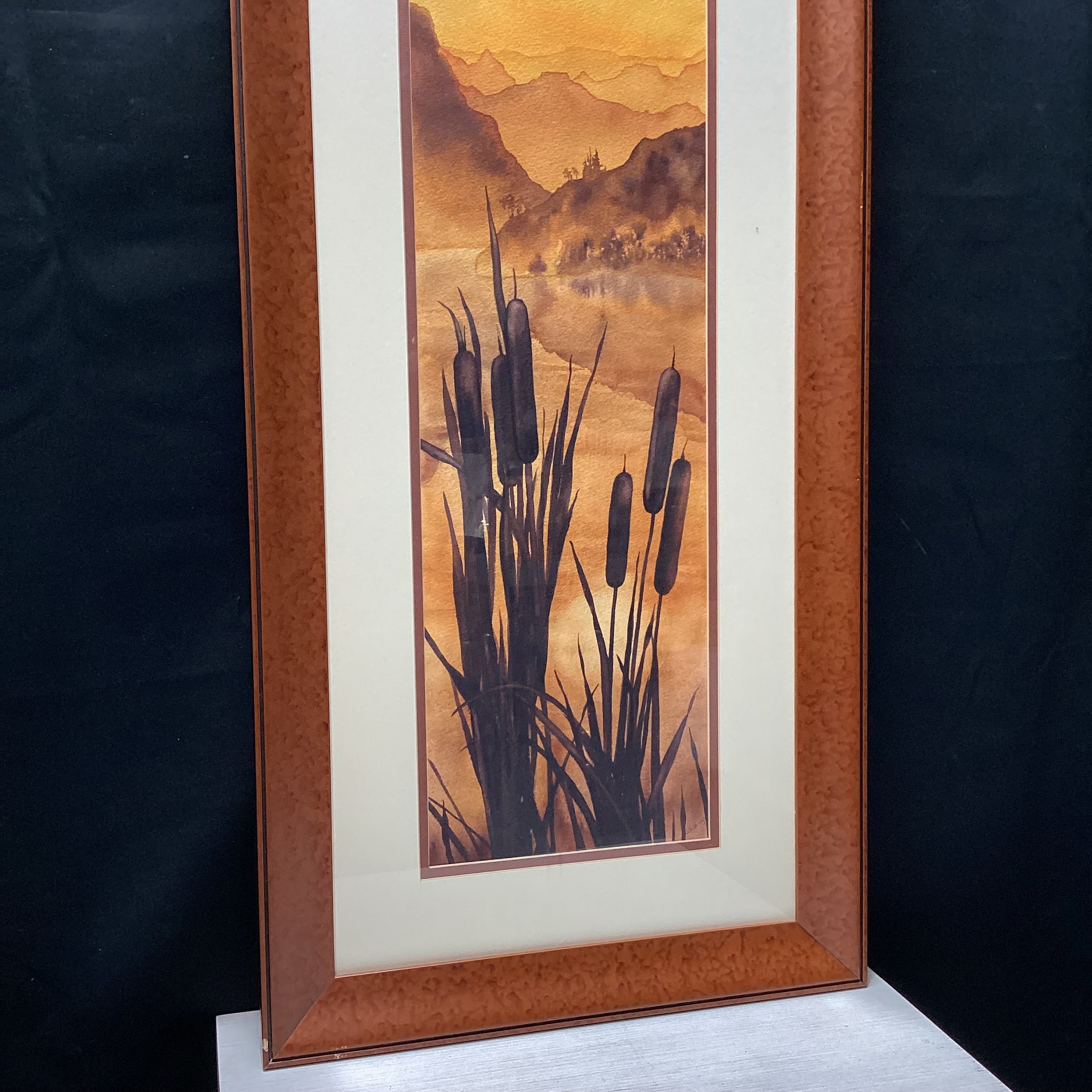 J. Billings Signed Original Cat Tail Watercolor 18" x 44"
