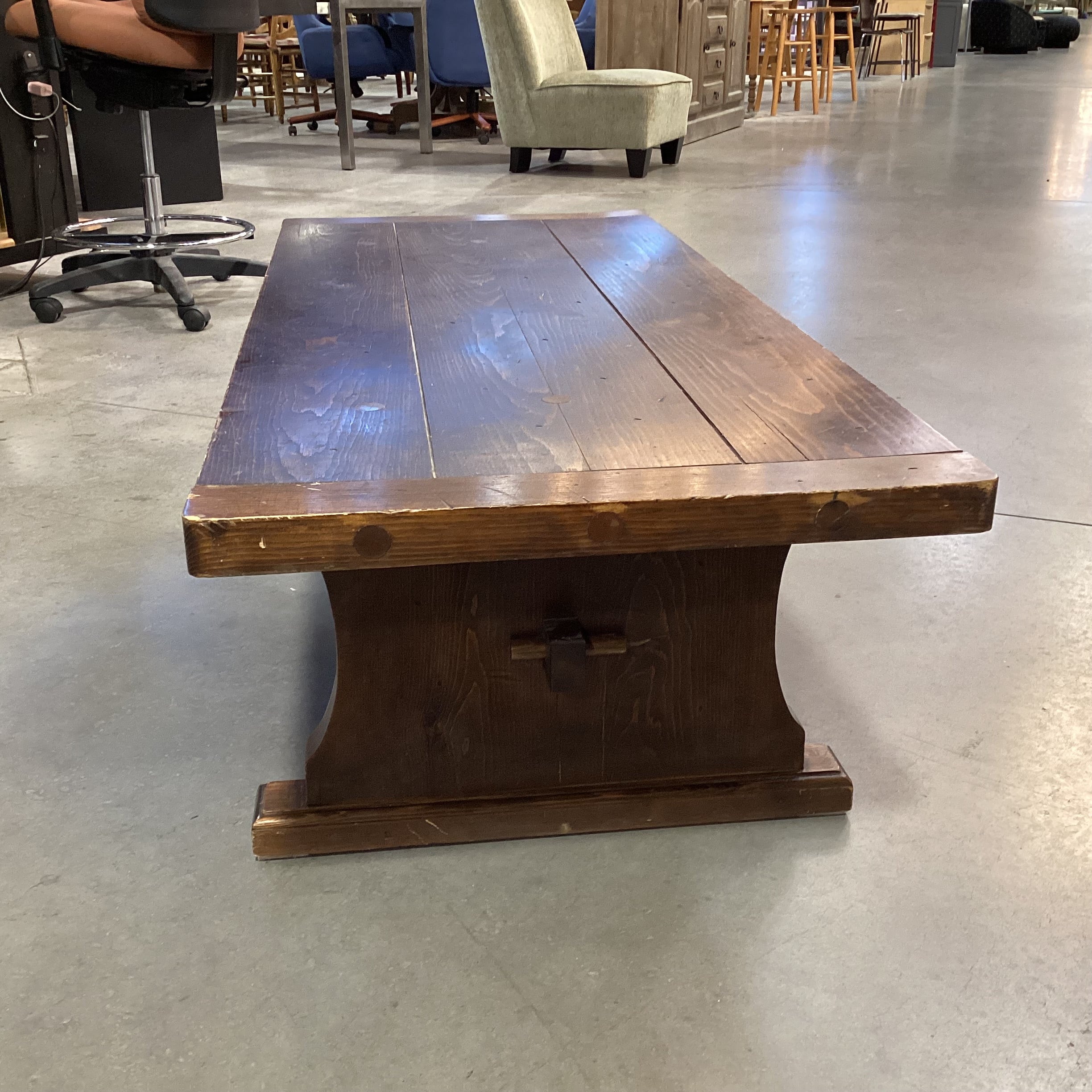 Plank & Carved Wood with Trestle Coffee Table 52.5"x 23"x 17.5