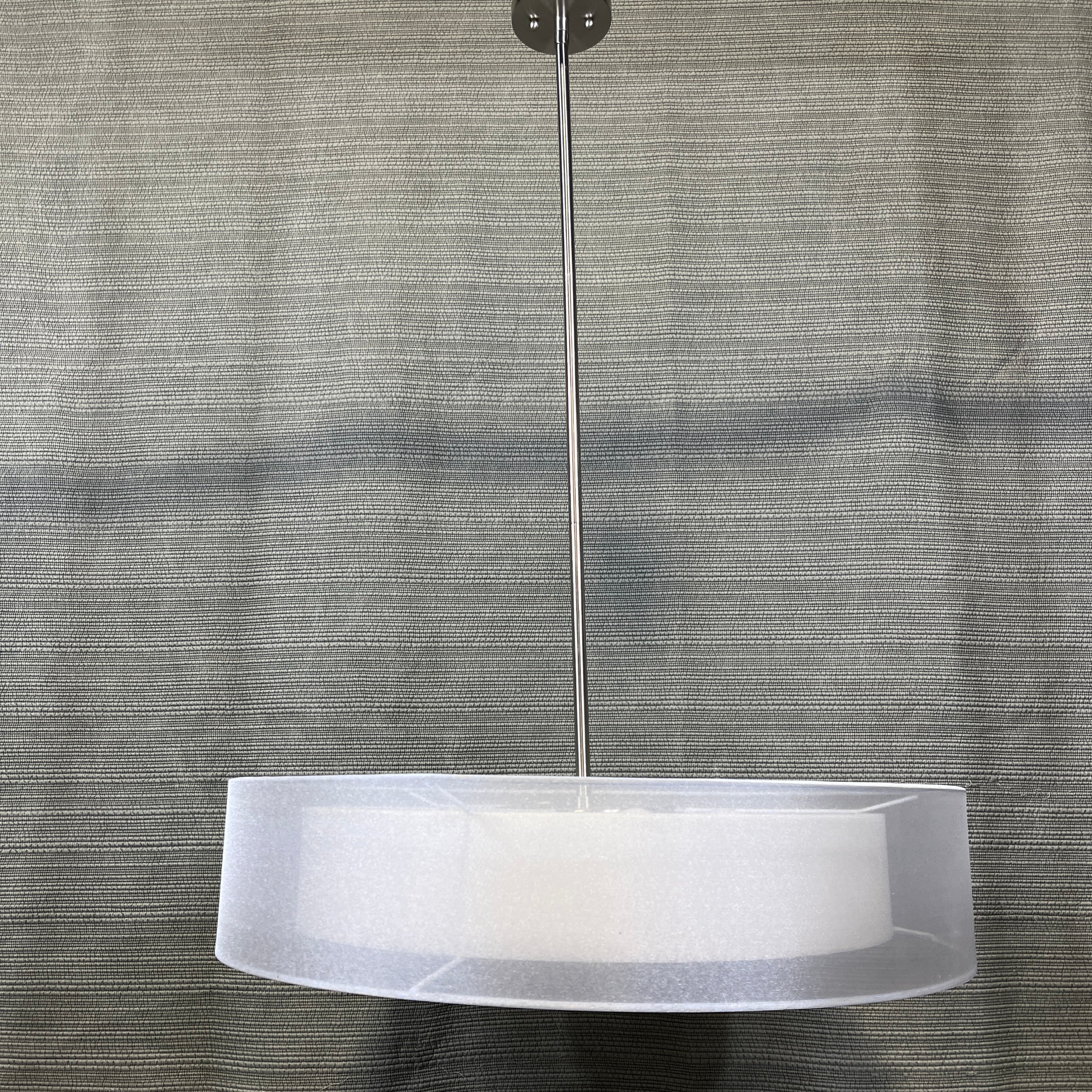 Modern 6-Light Chrome with Double Linen Drum Shade Ceiling Pendant 30" Diameter x 45"