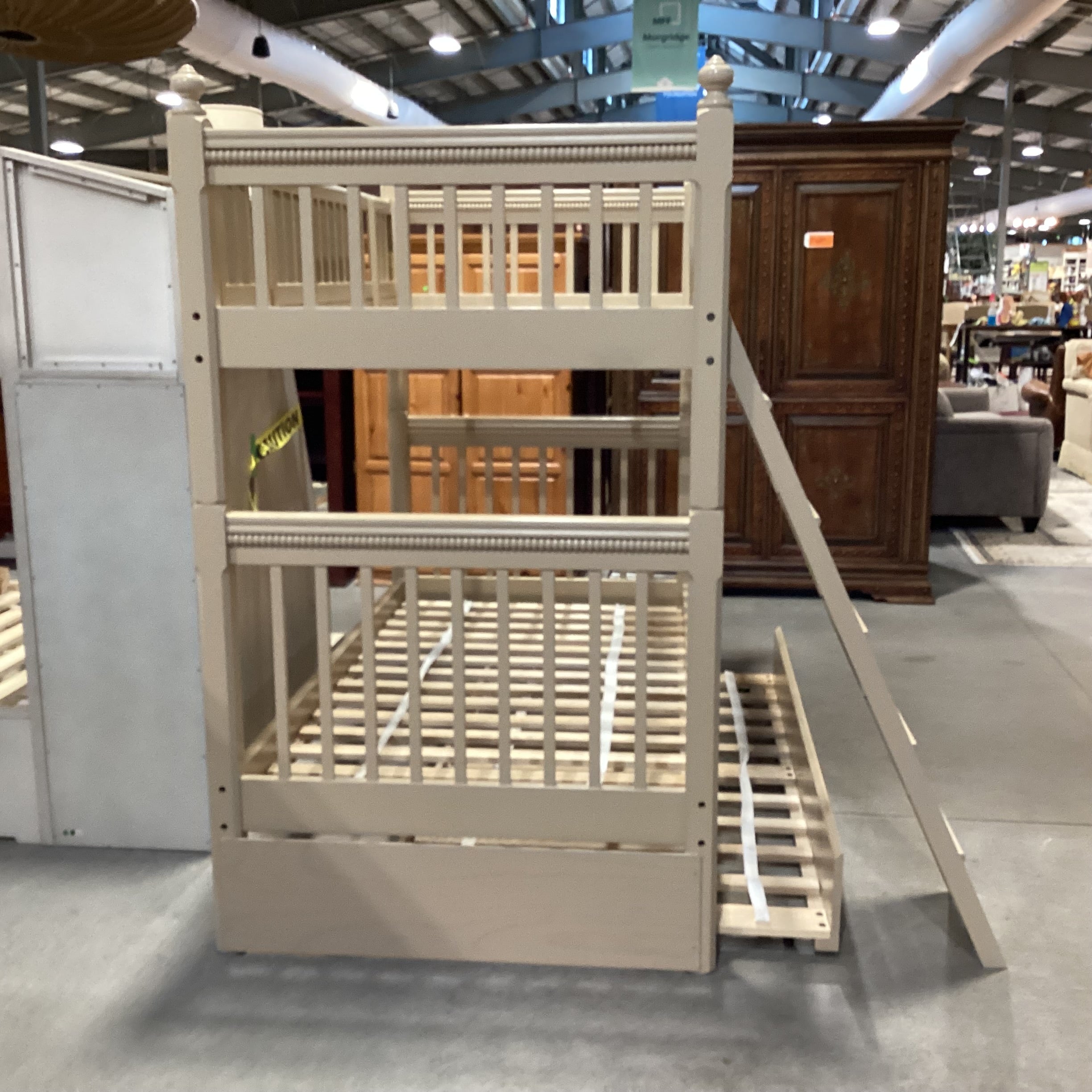 Vermont Tubbs Twin over Twin with Trundle Custom Crafted Sand Finish Carved Wood Bunk Bed Set 44"x 81"x 75"
