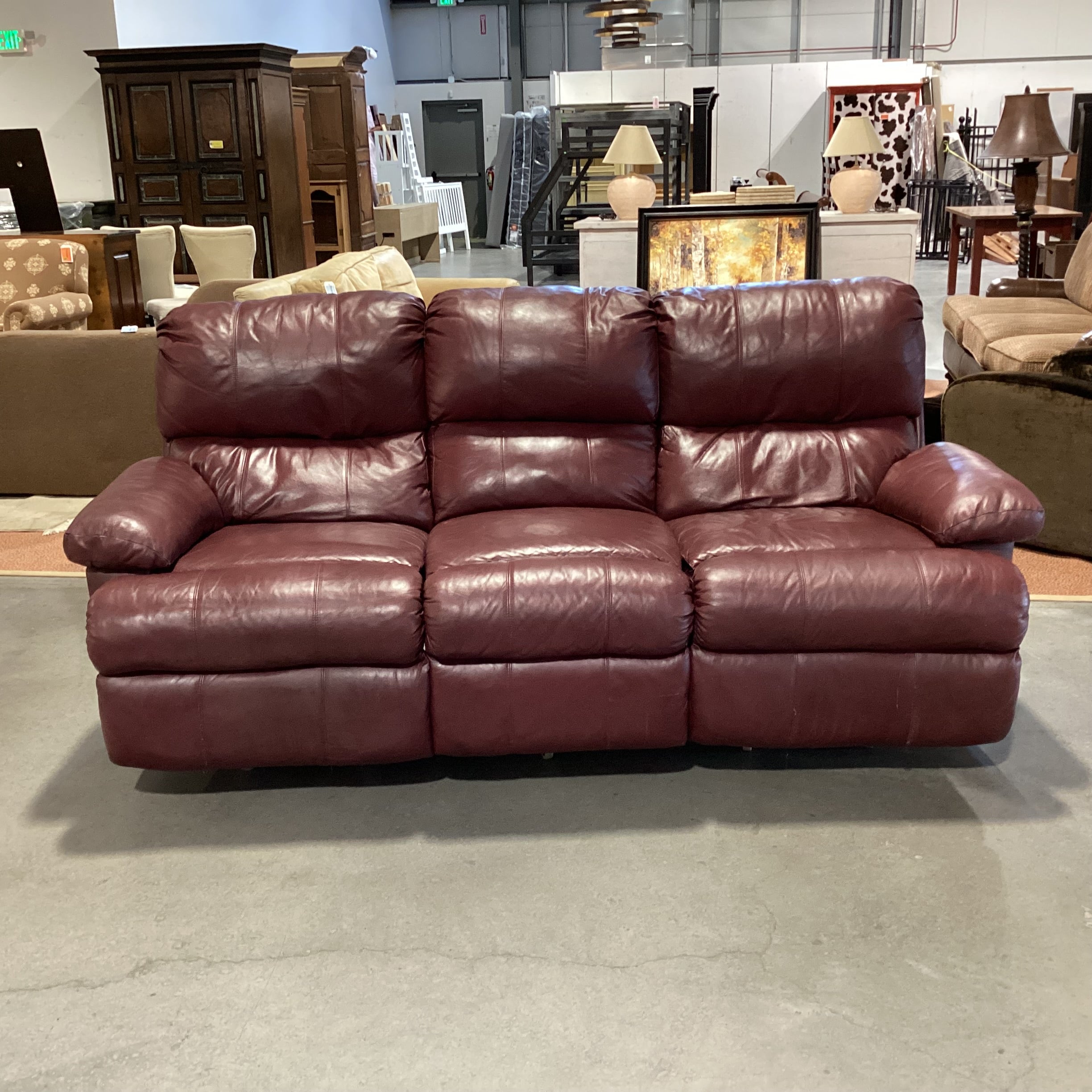 Lane Burgundy Leather Double Recliner on Casters Sofa 85"x 42"x 40"