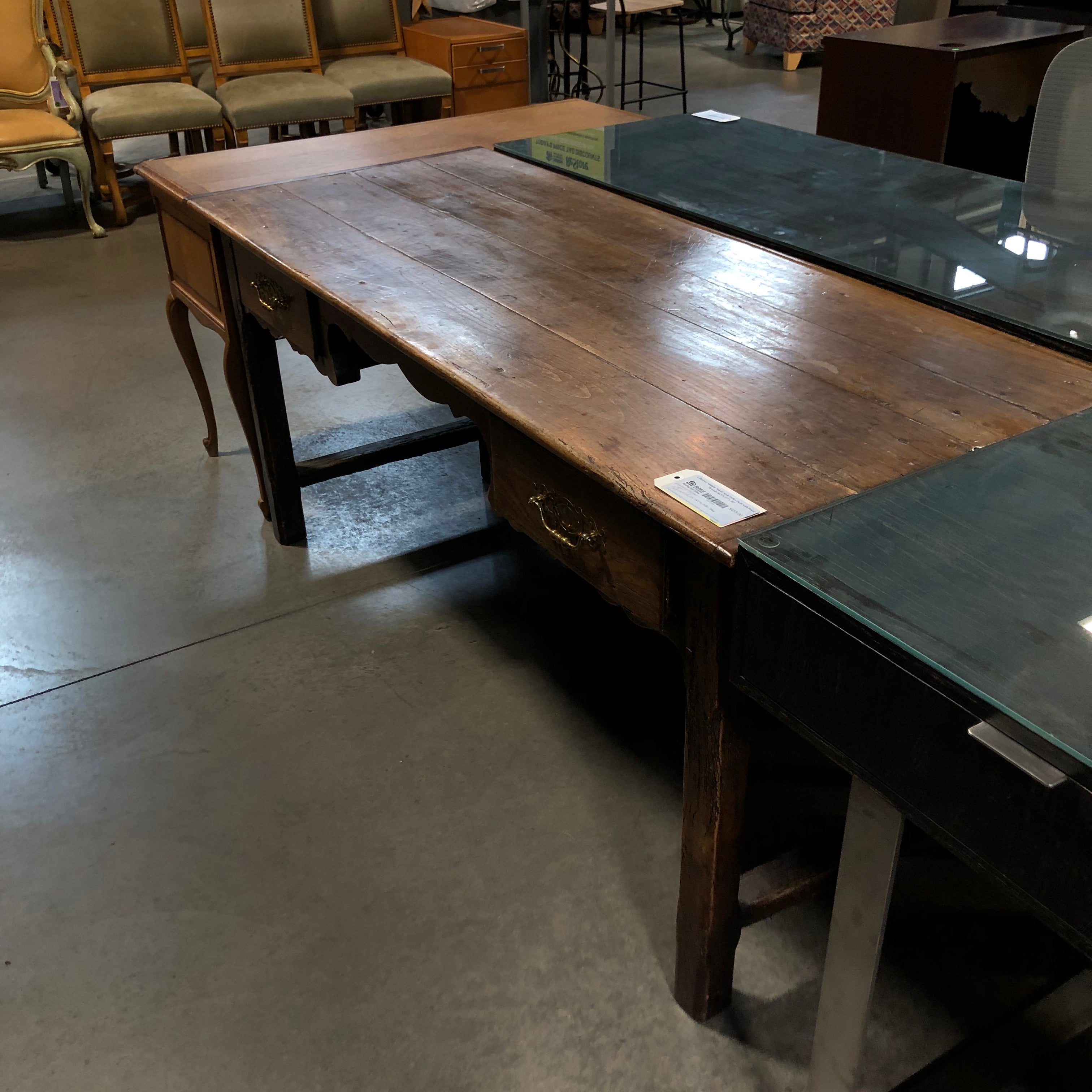 2 Drawer Antique Rustic Style Office Desk with Brass Accents 66.5"x 27"x 30"