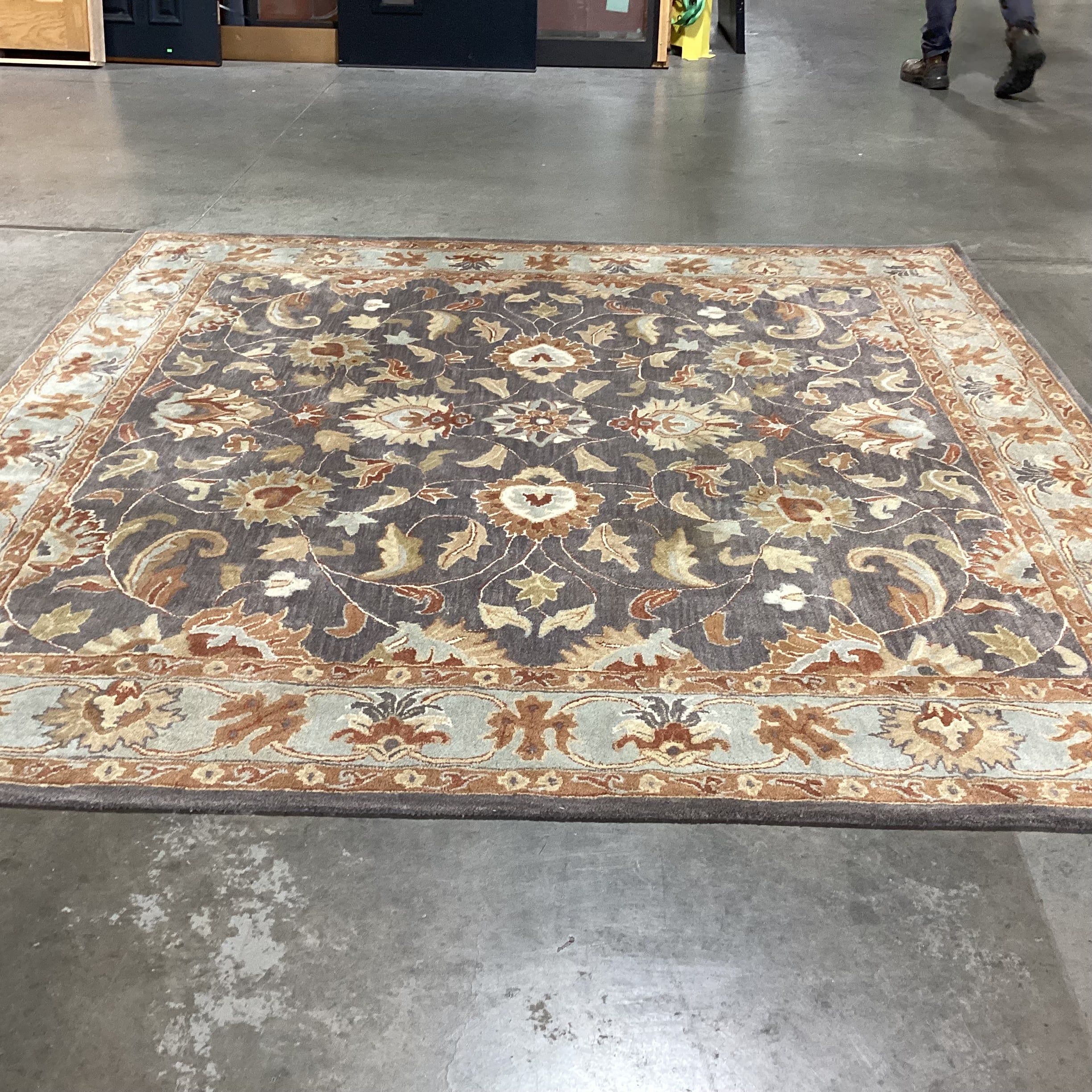 Surya Caesar Grey Gold Rust Floral Wool Rug 8'x 8'