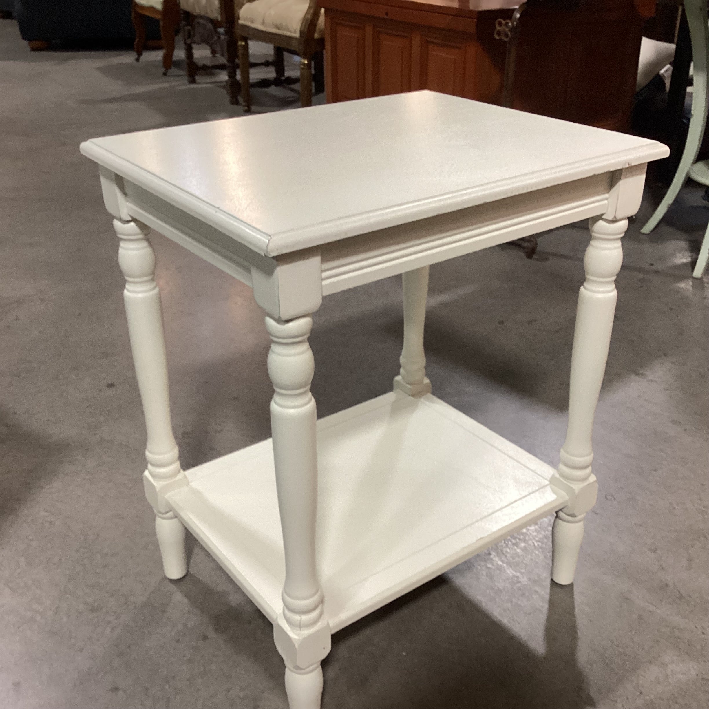 Ivory Painted Carved Wood 2 Tiered End Table 20"x 16"x 24.5"