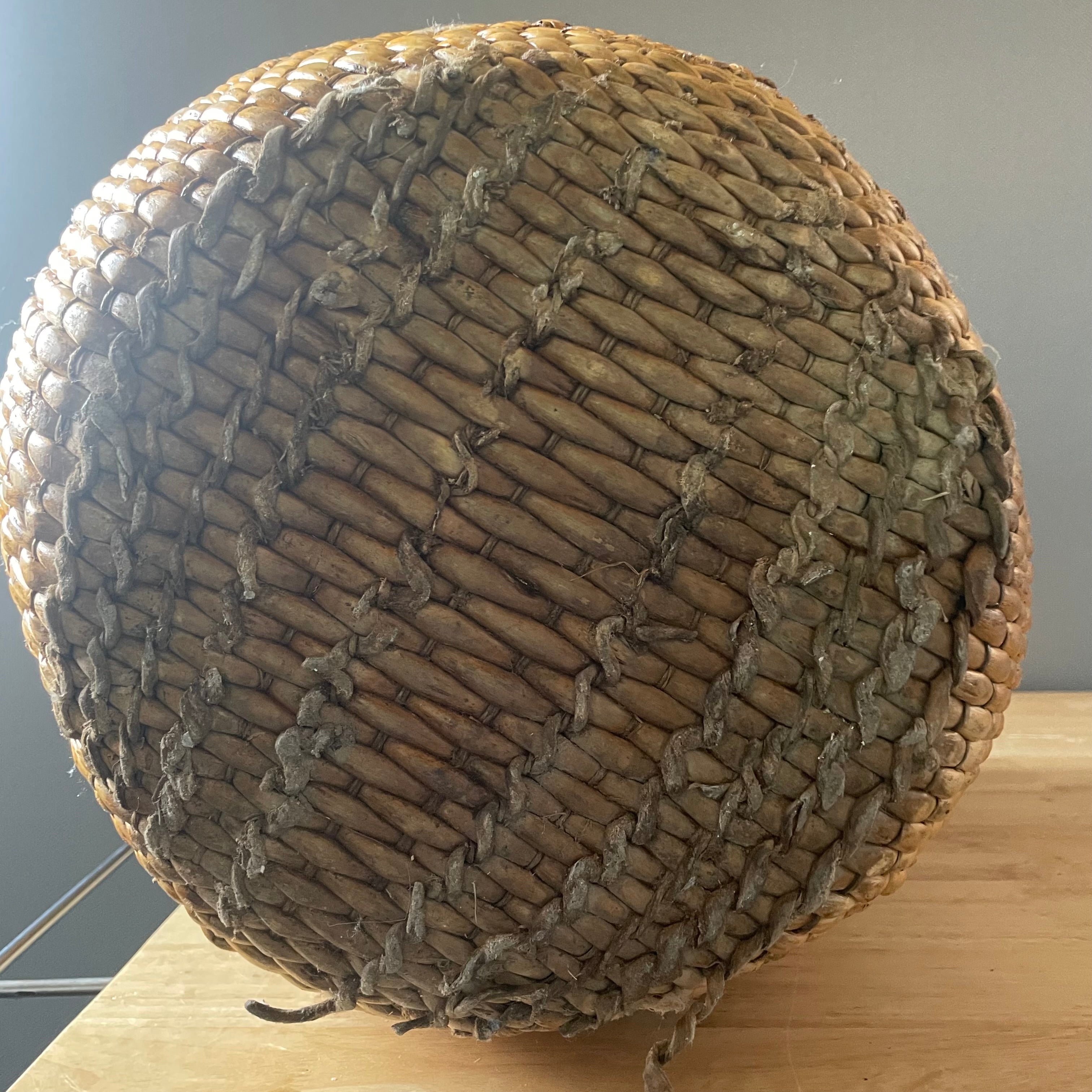 Antique Chinese Bamboo, Rattan Woven Rice Bucket, 16"x 13"x 24"