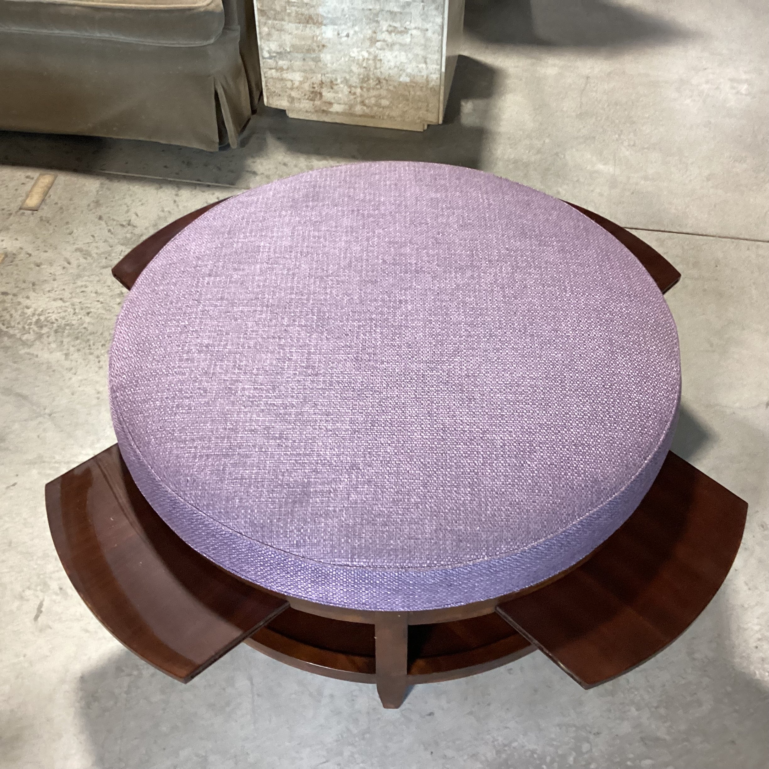 Dark Finish Wood & Plum Woven 2 Tiered with 4 Pullout Tray Sides Round Cocktail Ottoman 41" to 54" Diameter x 19"