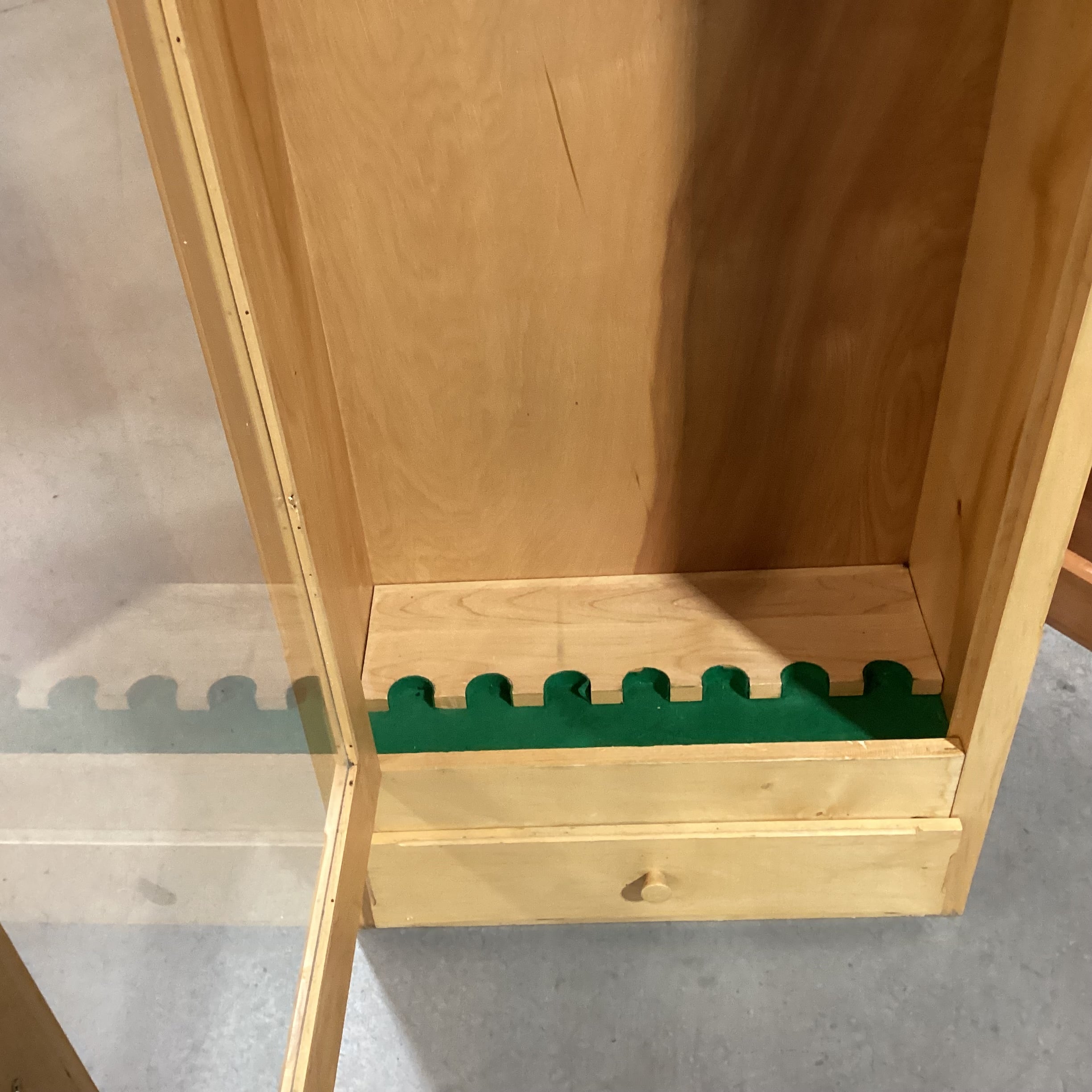 Natural Wood & Glass Door with Key Bottom Drawer Gun Cabinet Armoire 24"x 13"x 60"