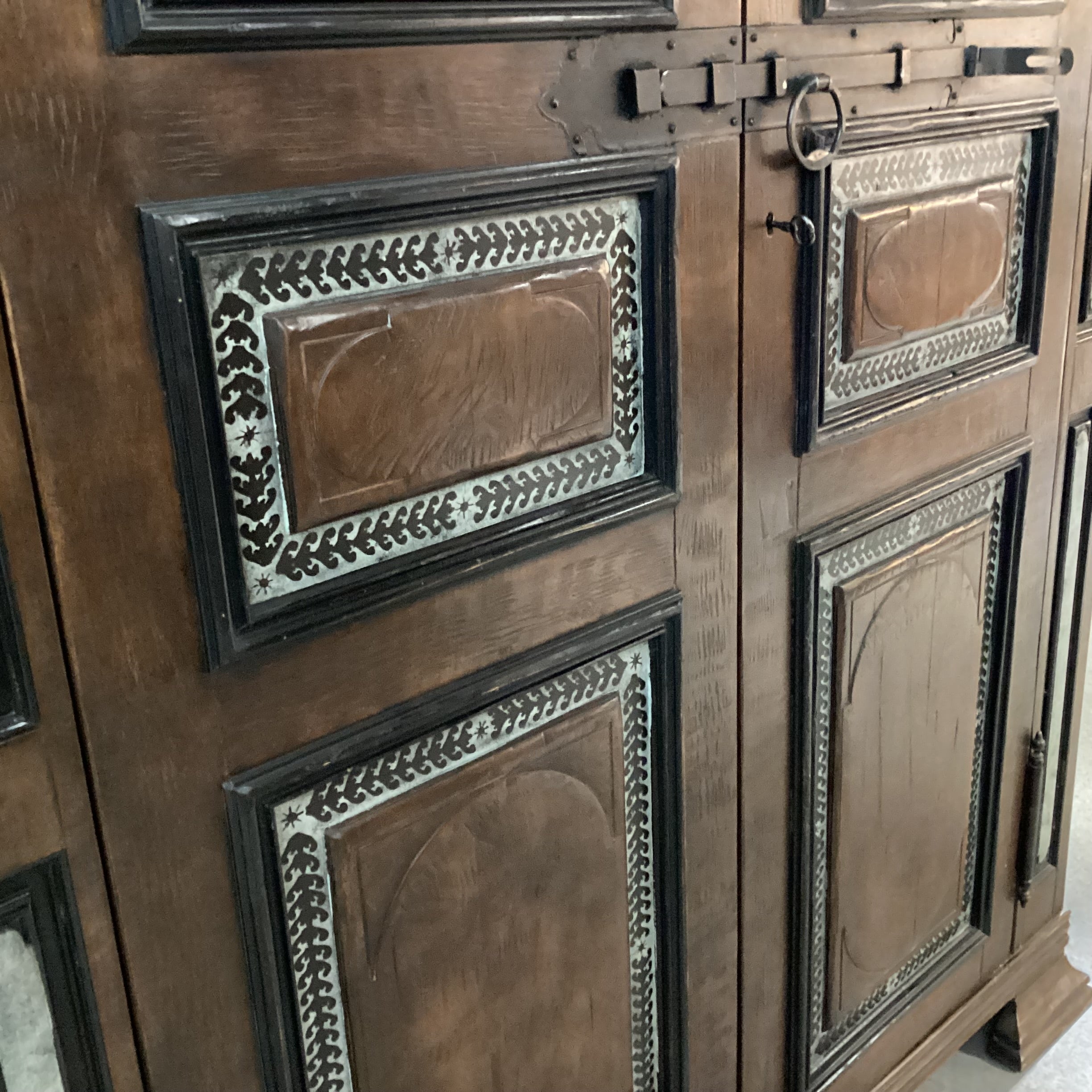 Custom Rustic Distressed Solid Wood with Painted Detail 2 Door Shelves & Drawers Armoire 65"x 34"x 90"