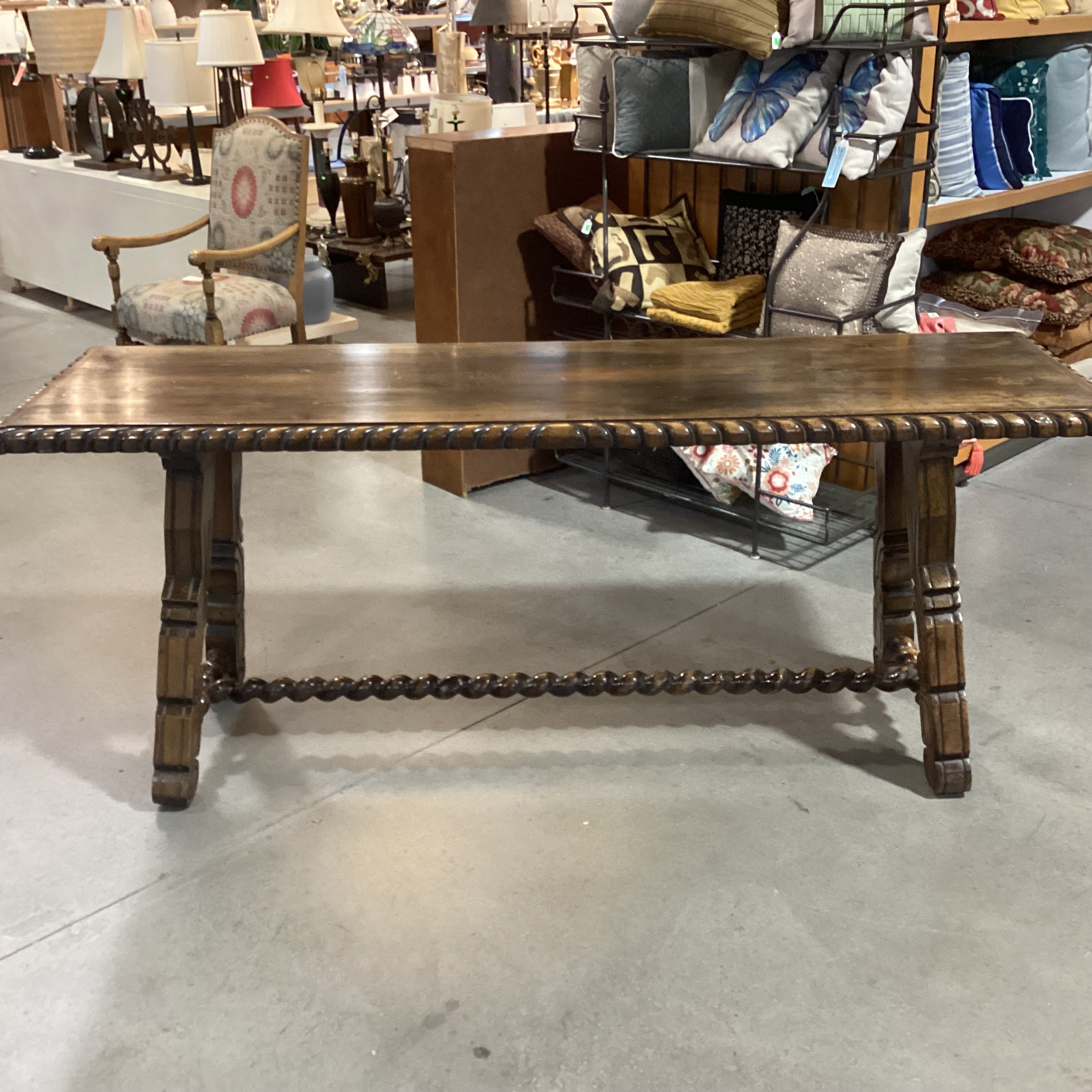 Antique Barley Twist Trestle & Edge Detail Sofa Table 84"x 26"x 34"