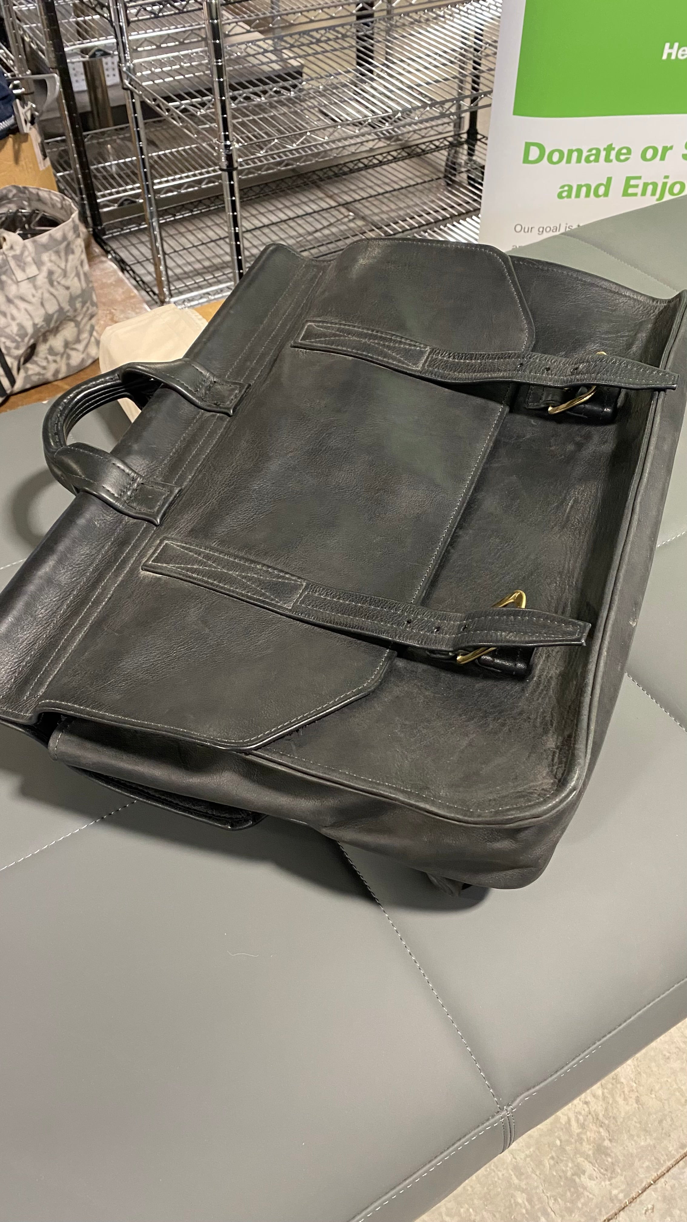 Large Two-Sided Double Buckle Leather Artist's Satchel 20"x 15"x 8"