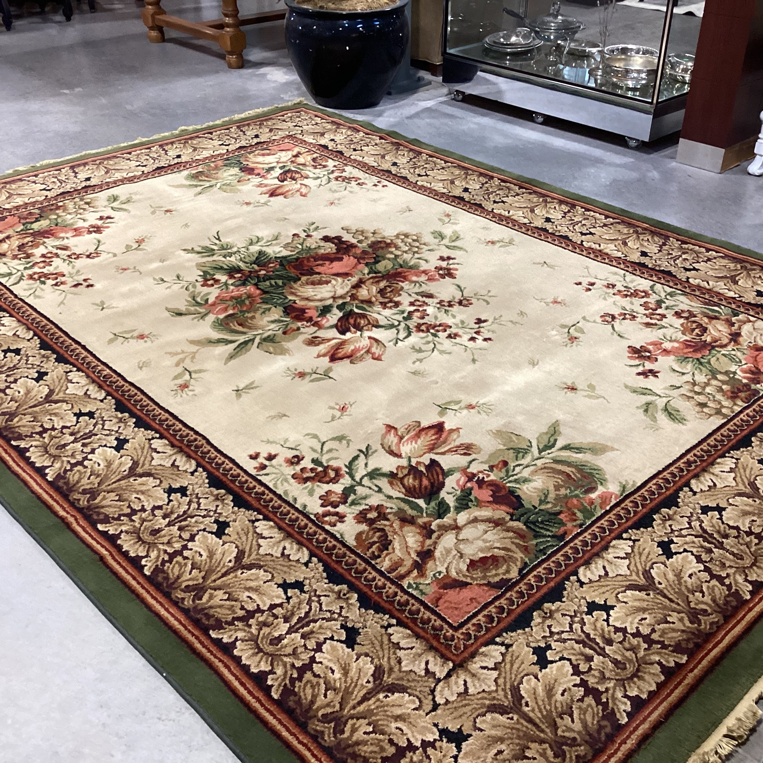 Golden Red & Olive Floral with Fringe Rug 8' x 11'