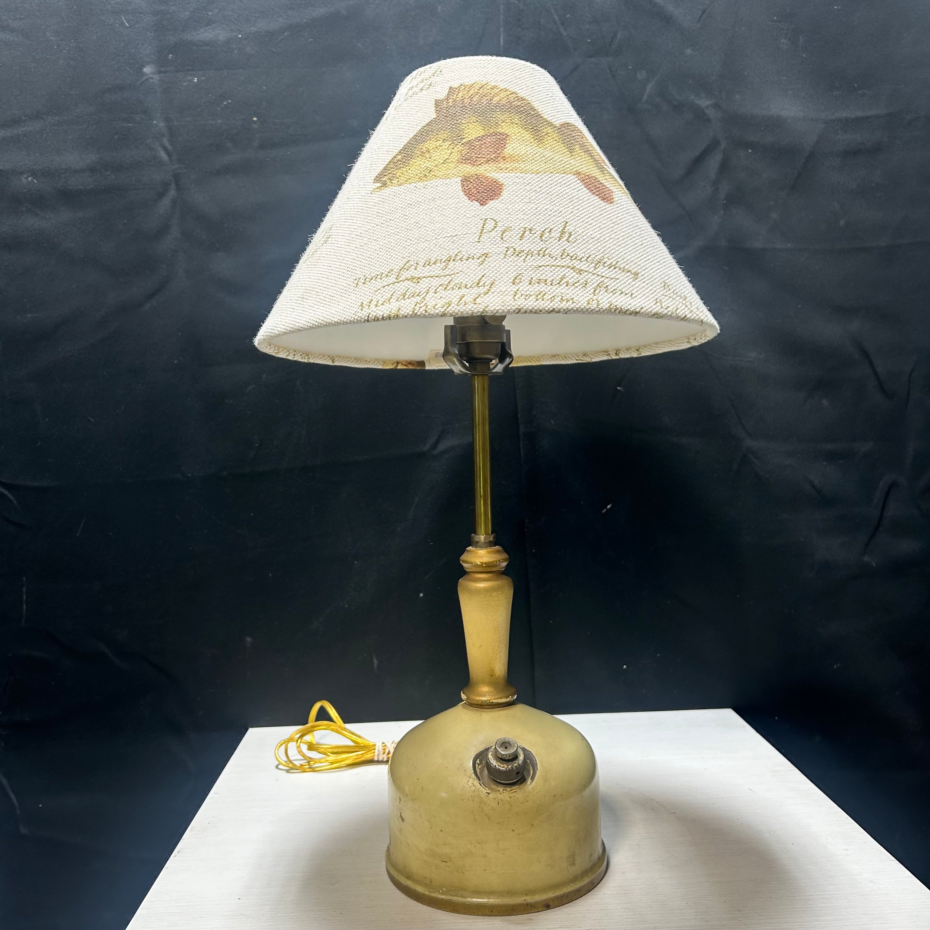 Vintage Coleman Lamp & Stove Conversion With Fish Lamp Shade 12"x 21"