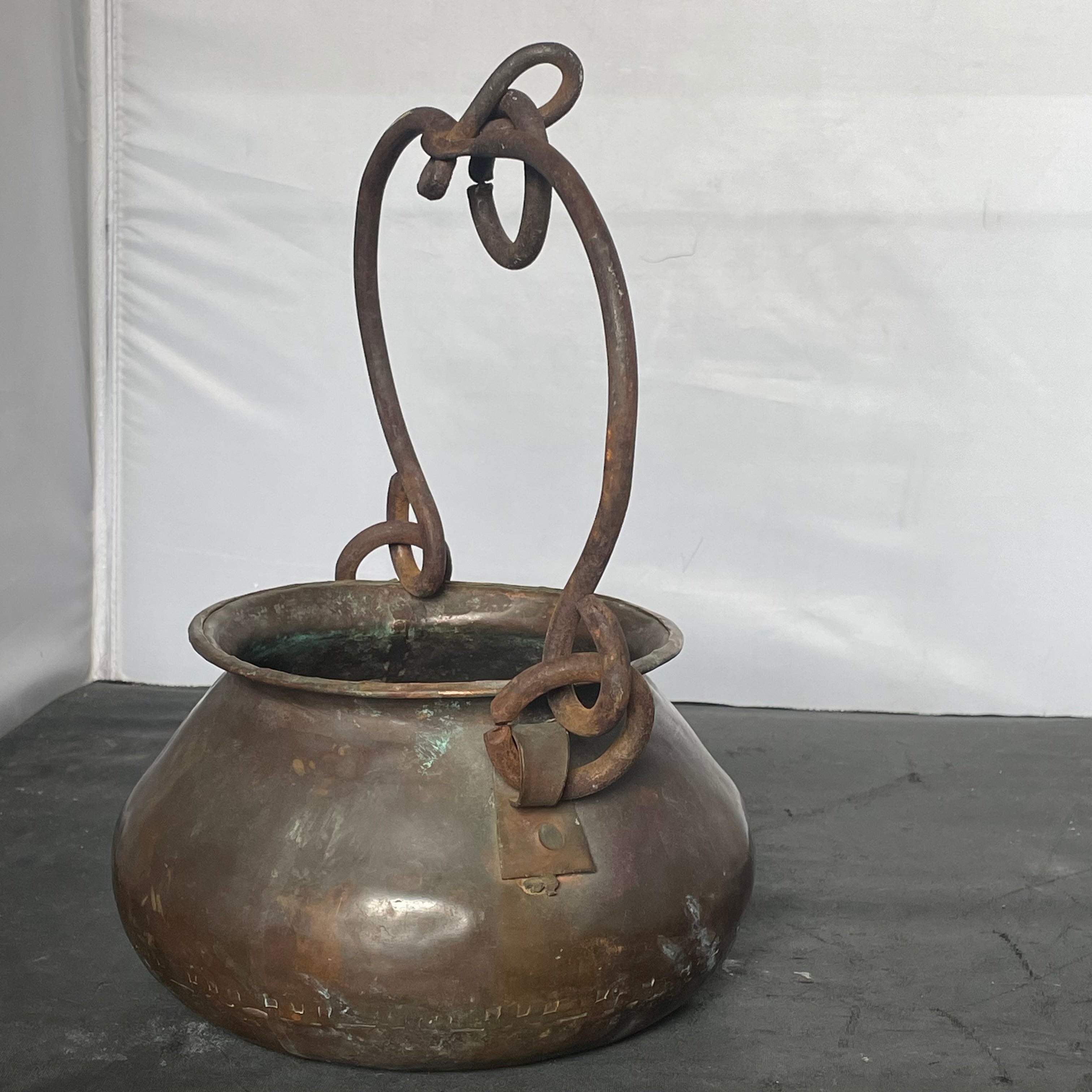 Antique Copper Cooking Pot, 9"x 5.5"