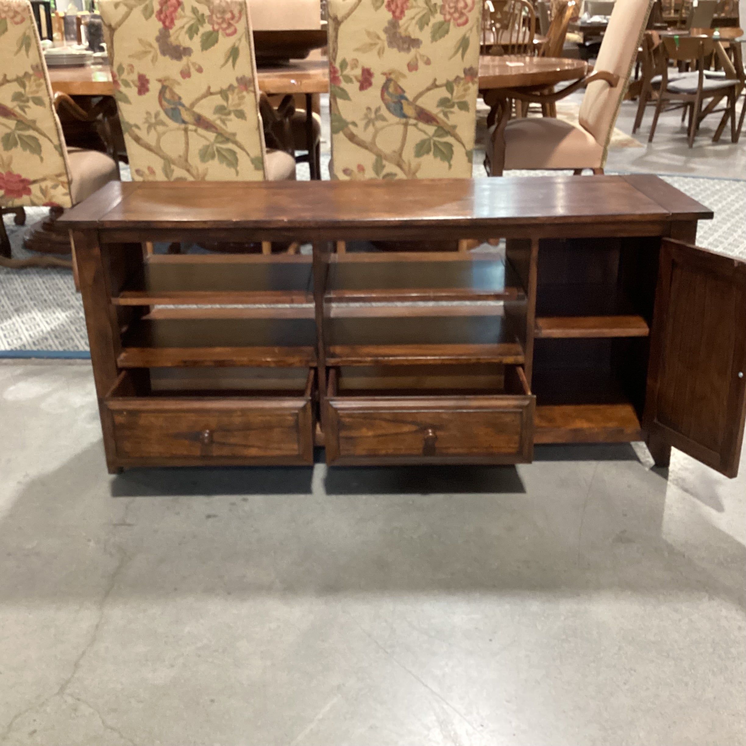 Dark Finish Wood 1 Door 2 Drawer & Shelves Console 56"x 18"x 25"