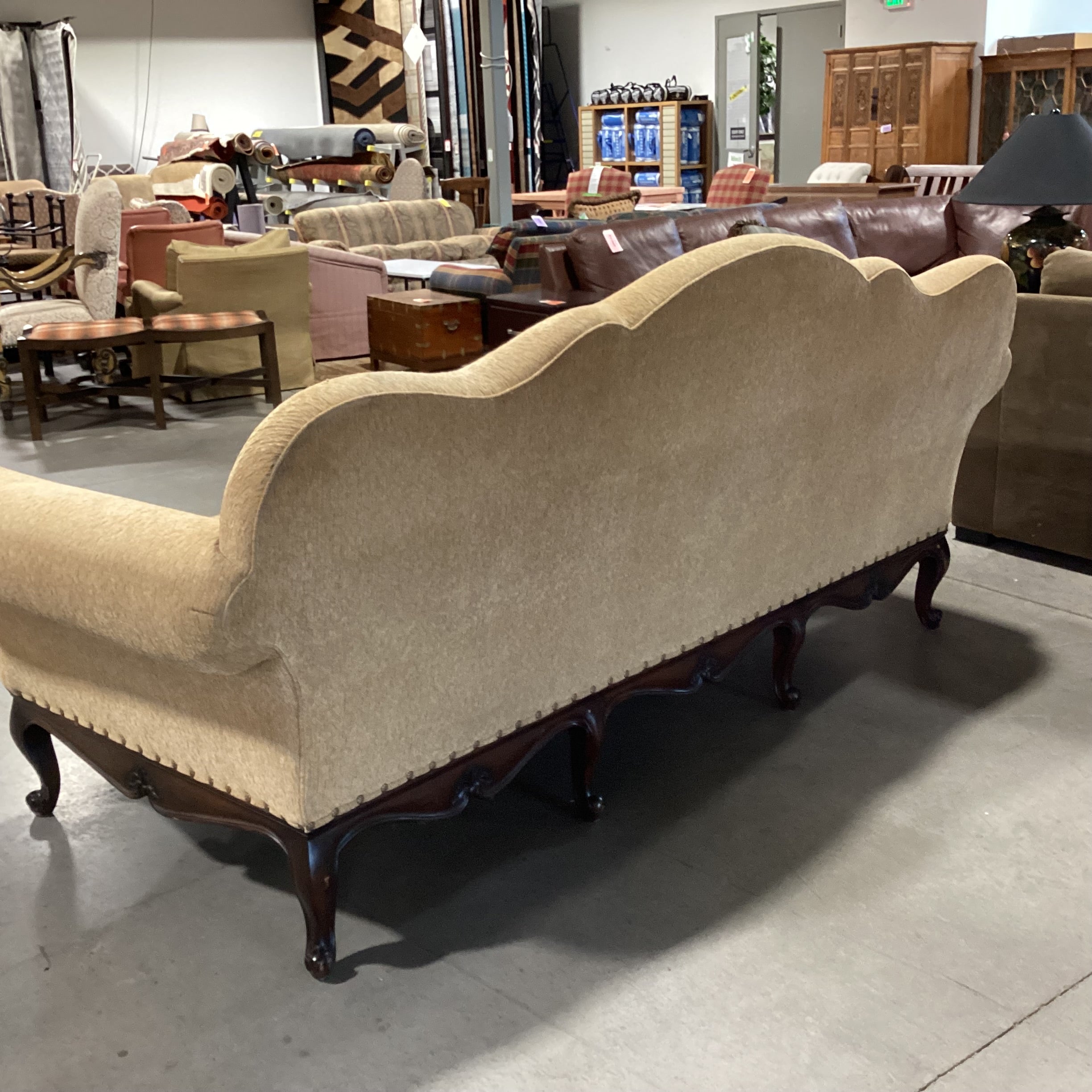 Ralph Lauren St Germain Venetian Gold Chenille Woven Nailhead & Ornate Carved Wood Sofa 103"x 41"x 45"