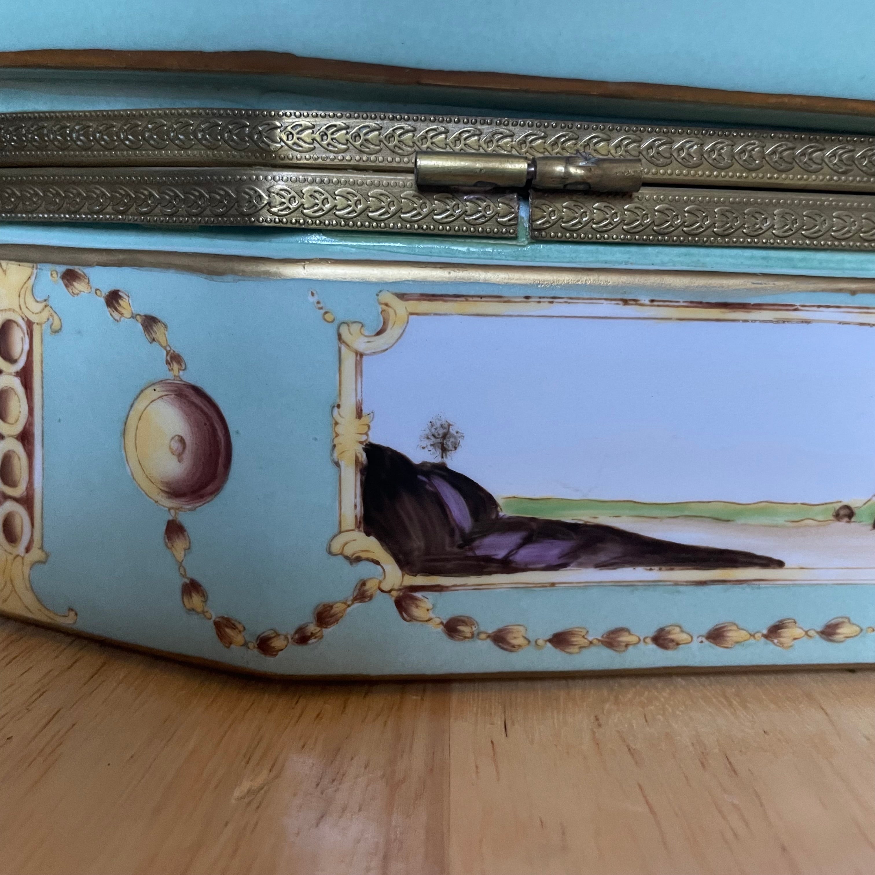 Vintage Meissen Style Reproduction Handpainted Porcelain Jewelry/Trinket Box 12"x 6.5"x 4"