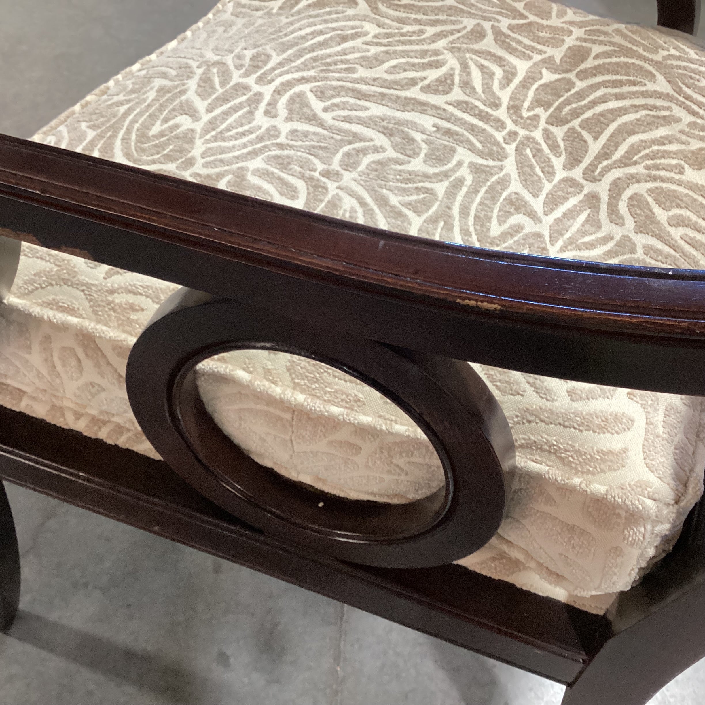 Custom Dark Finish Wood Circle Design with Cream & Raised Chenille Down Mix Chair 27"x 27"x 39"