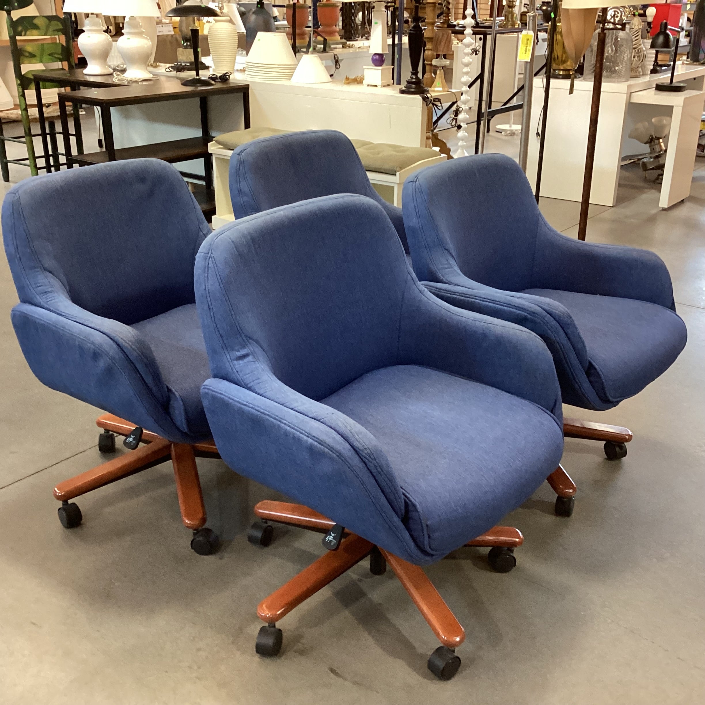 Set of 4 Denim Style Upholstered with Wood & Castered Adjustable Height Game Dining Chairs 27"x 26"x 33.5"