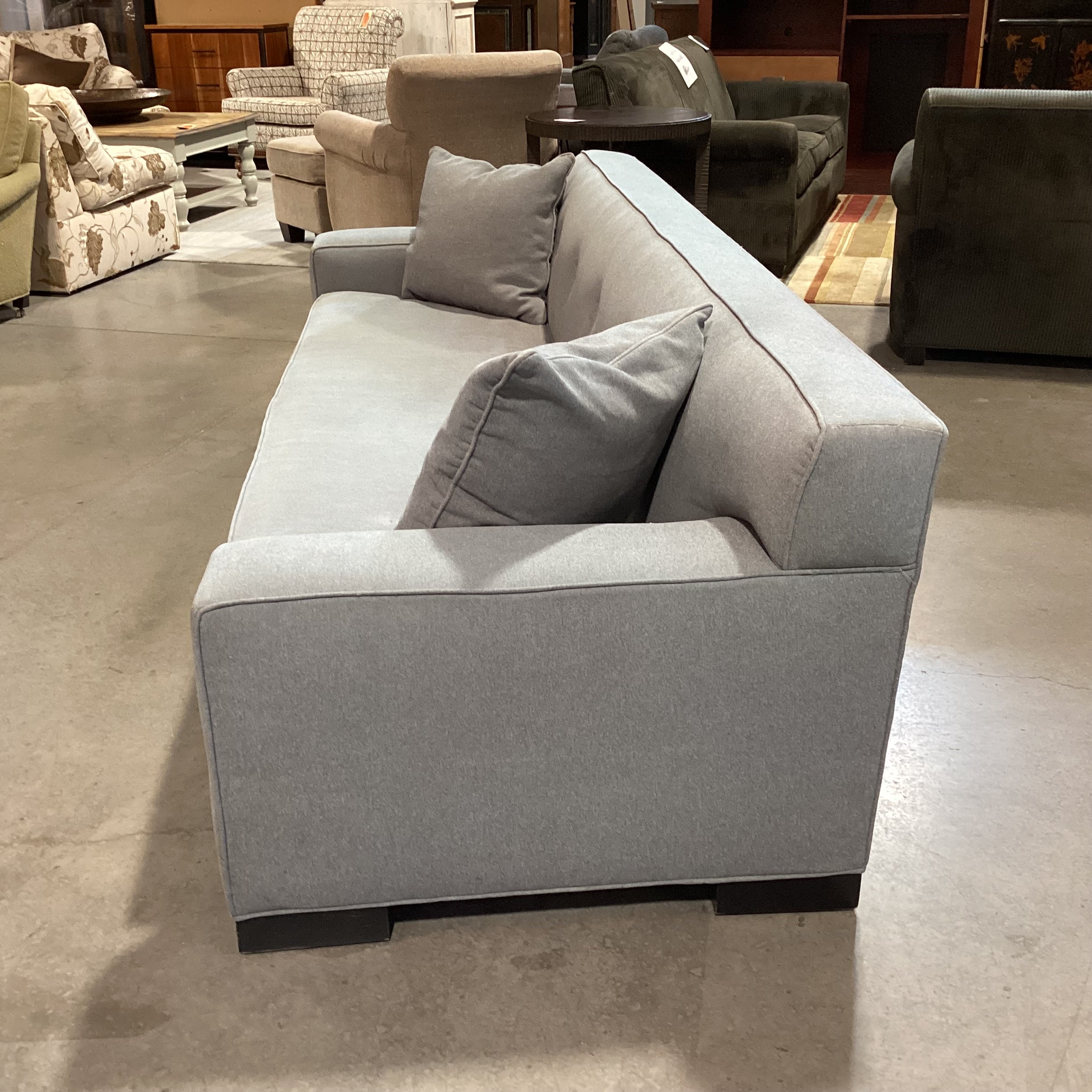 Mid Century Modern Style Blue Grey Wool Button Tufted Back Long Sofa 98"x 36"x 30"