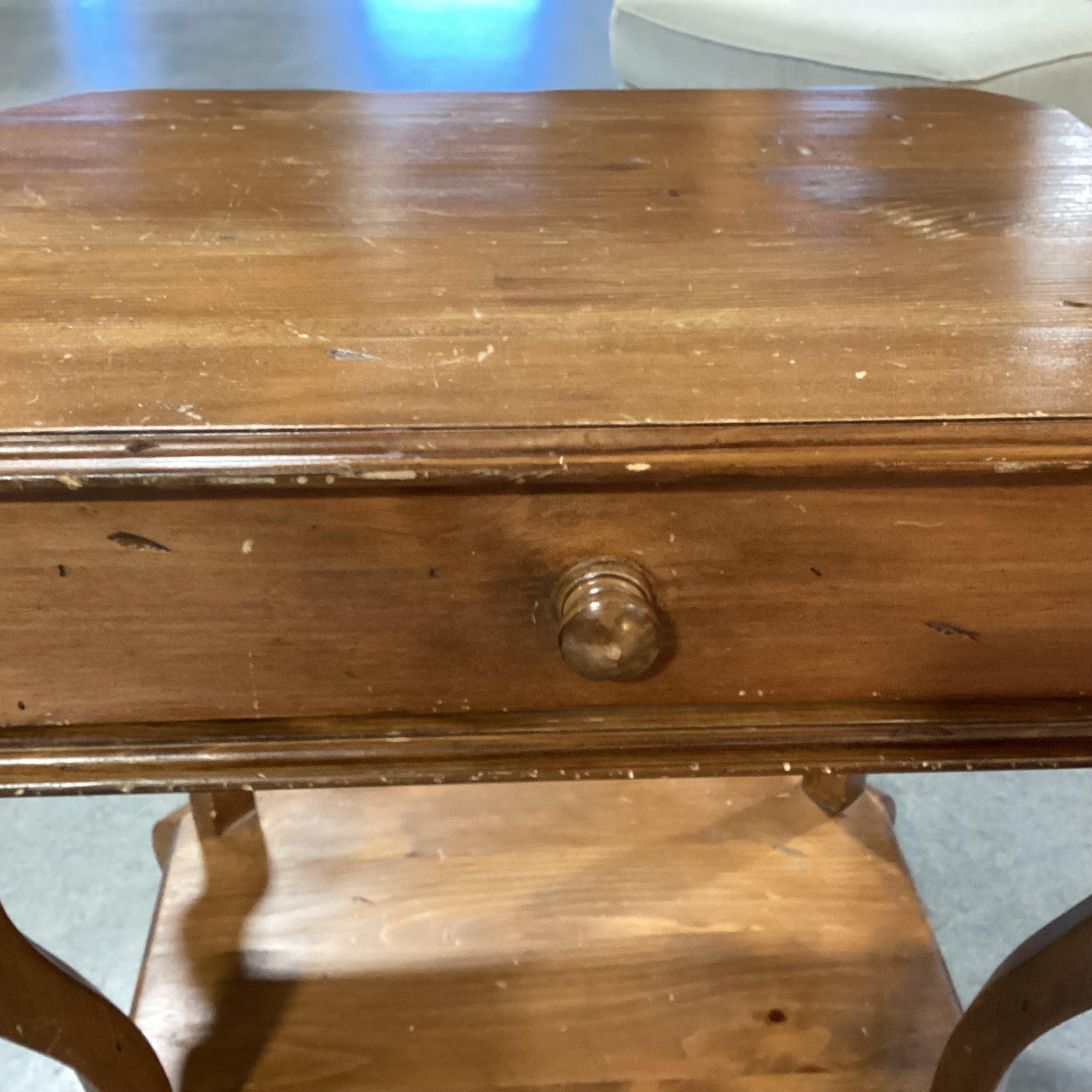 Carved Distressed Pine 1 Drawer End Table 26.5"x 19.5"x 26.5"