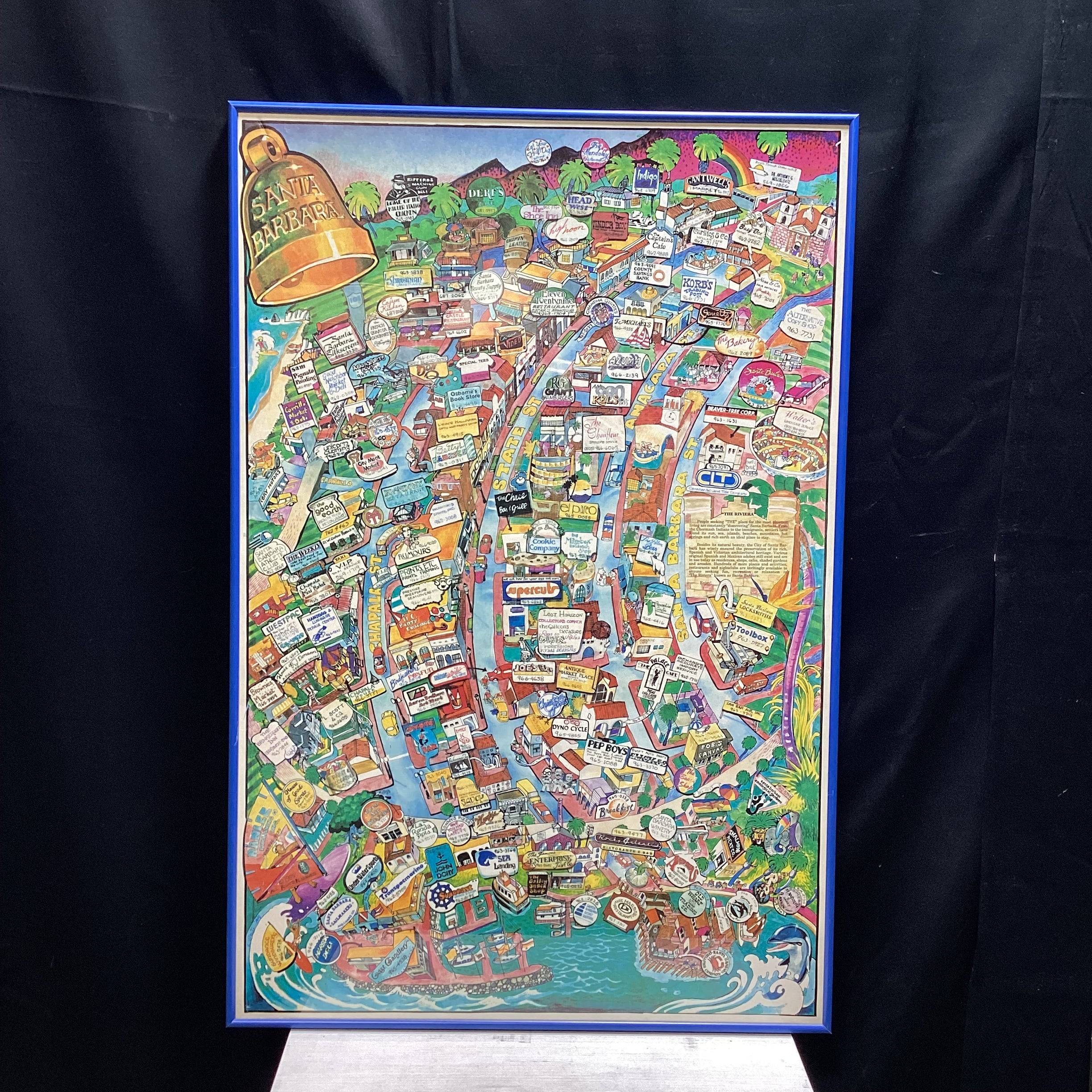 S. White Signed/Dated Santa Barbara Cartoonized City Map Print 24" x 36"