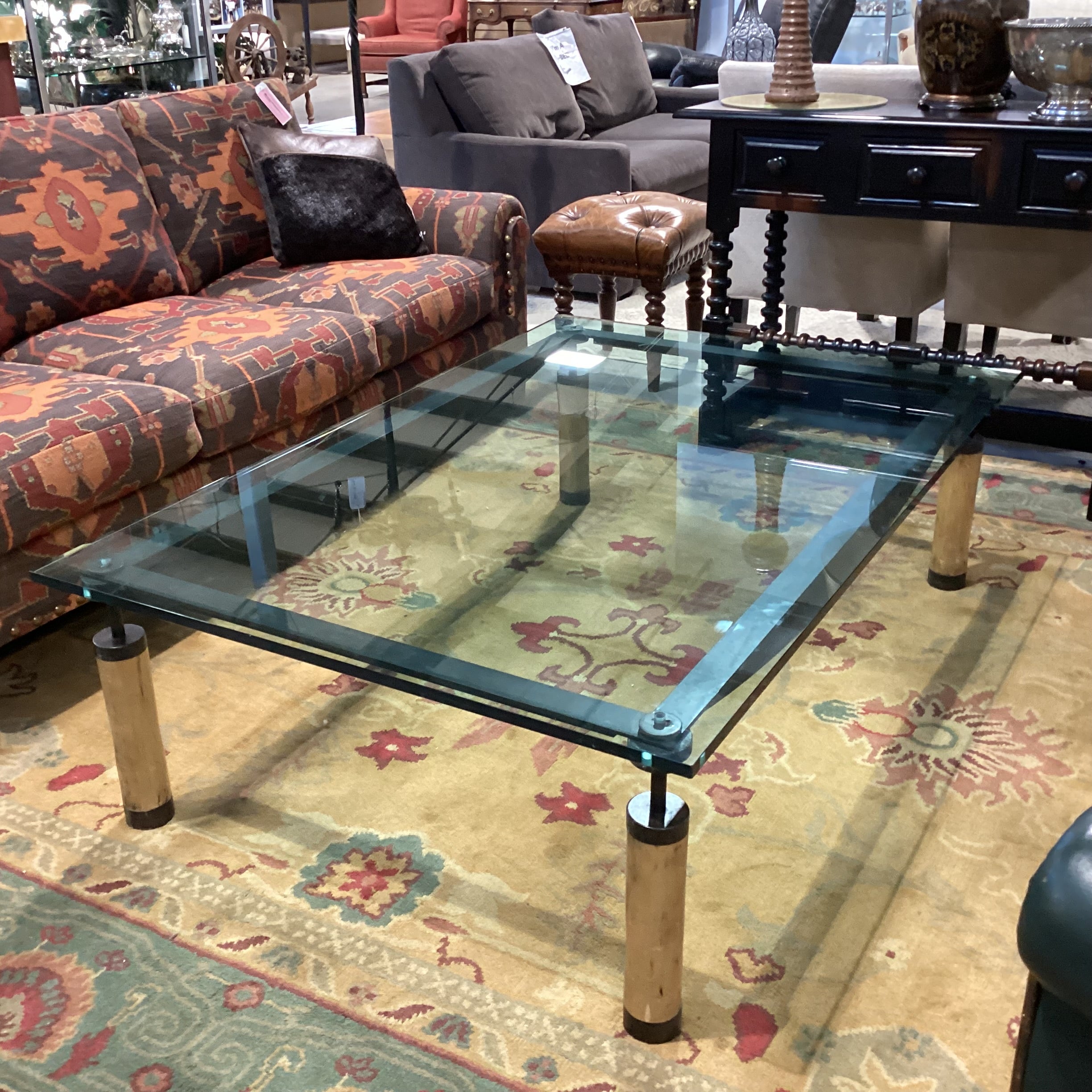 Modern Rustic Iron Glass & Wood Coffee Table 62"x 42"x 18"