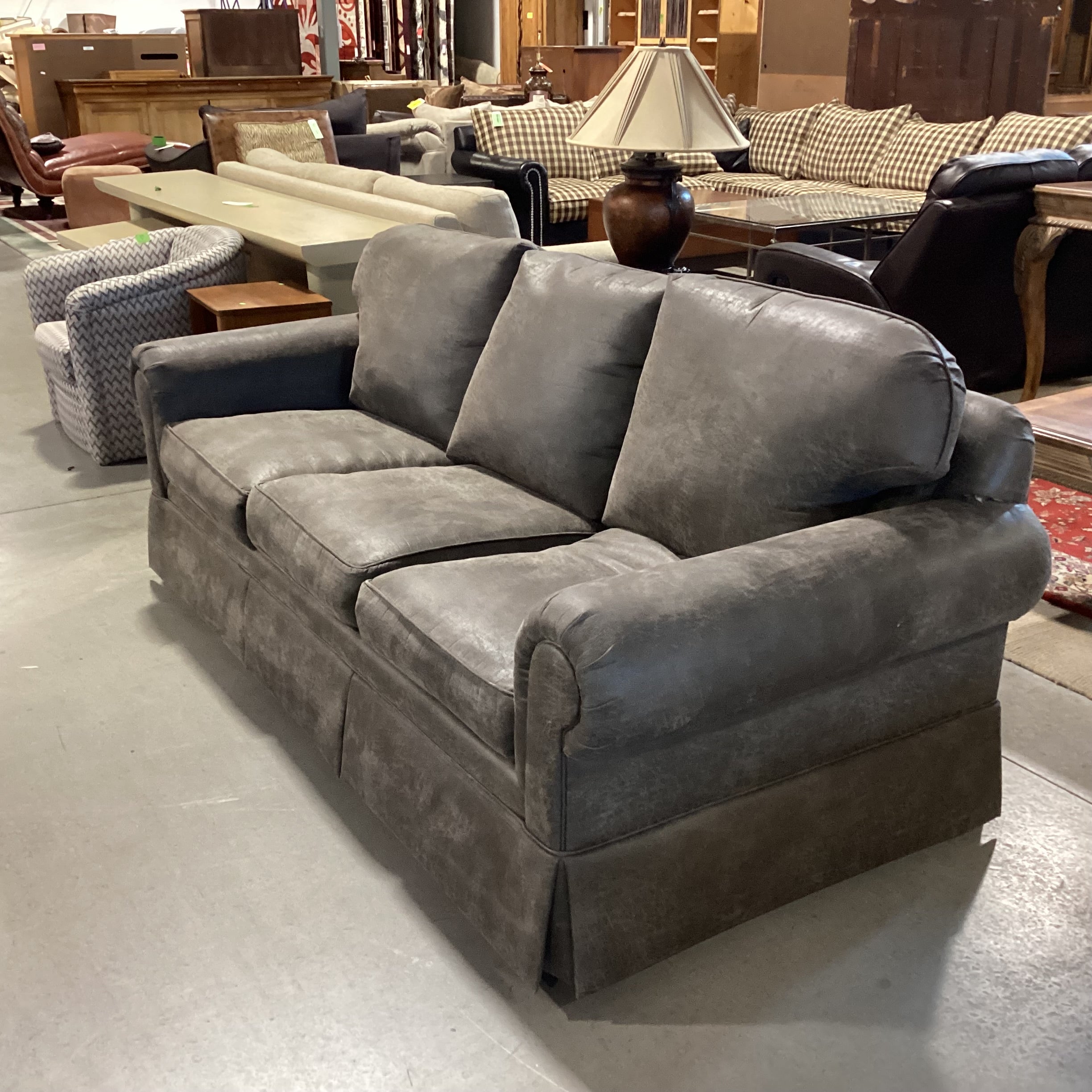 Grey Brown Textured ultra Suede & Down Fill Queen Sleeper Sofa 87"x 39"x 32"
