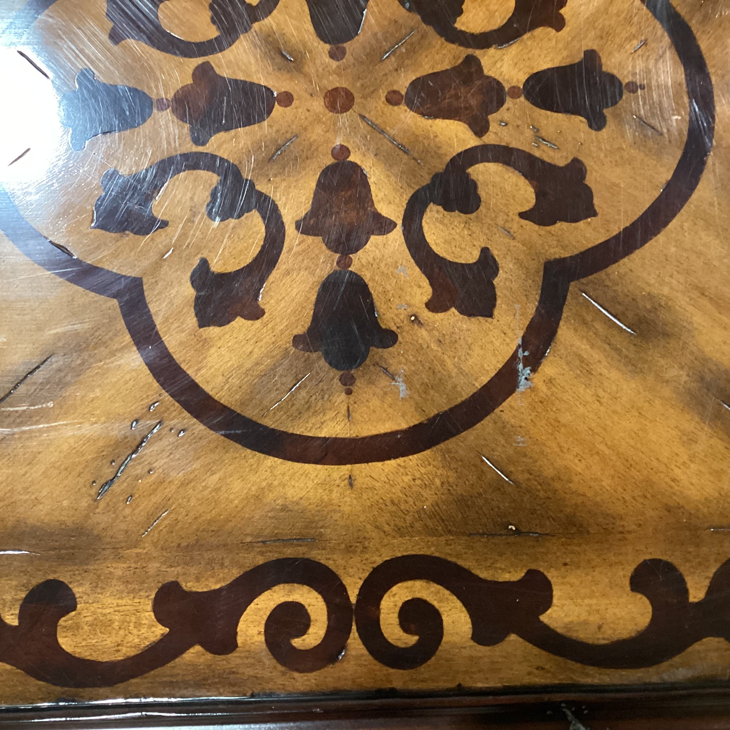 Maitland Smith Ornate Carved Spiral Leg & Trestle with Inlay & Drawer Accent Table 24.5x 20.5x 28.5"