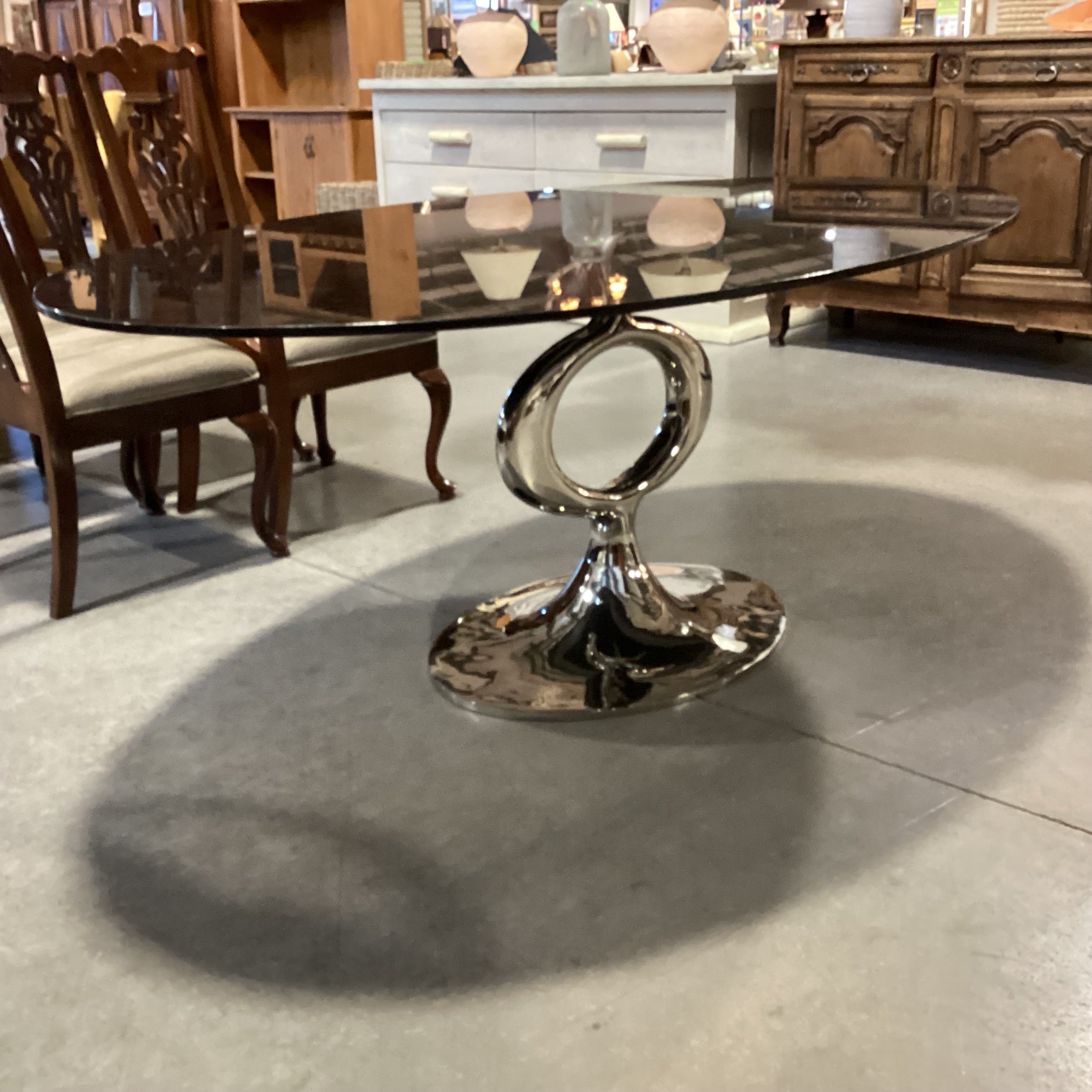 Blackman Cruz Oval Black Granite & Nickel Plate Pedestal Dining Table 78"x 48"x 30"
