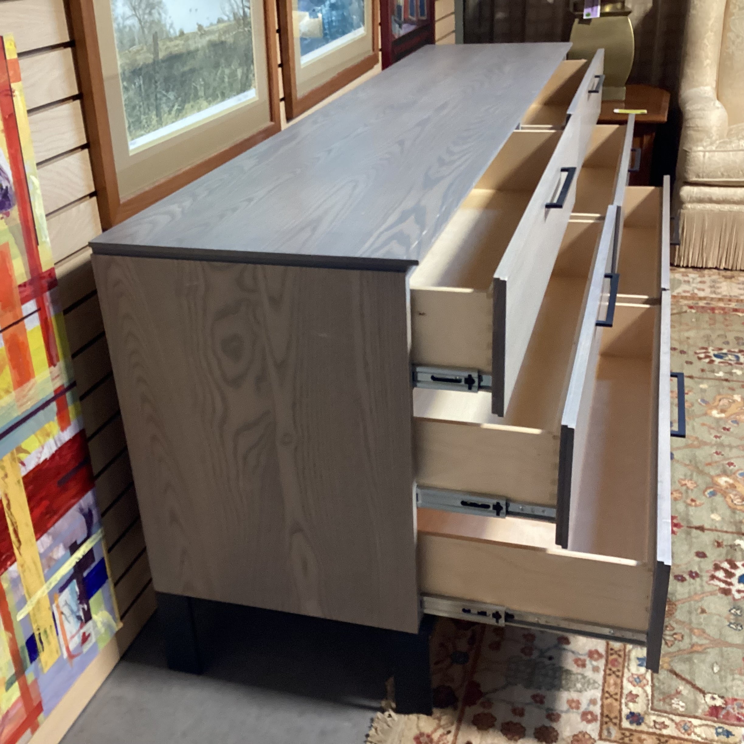 Room & Board Ash Grey Washed Wood & Metal 6 Drawer Dresser 84"x 20.5"x 32.5"