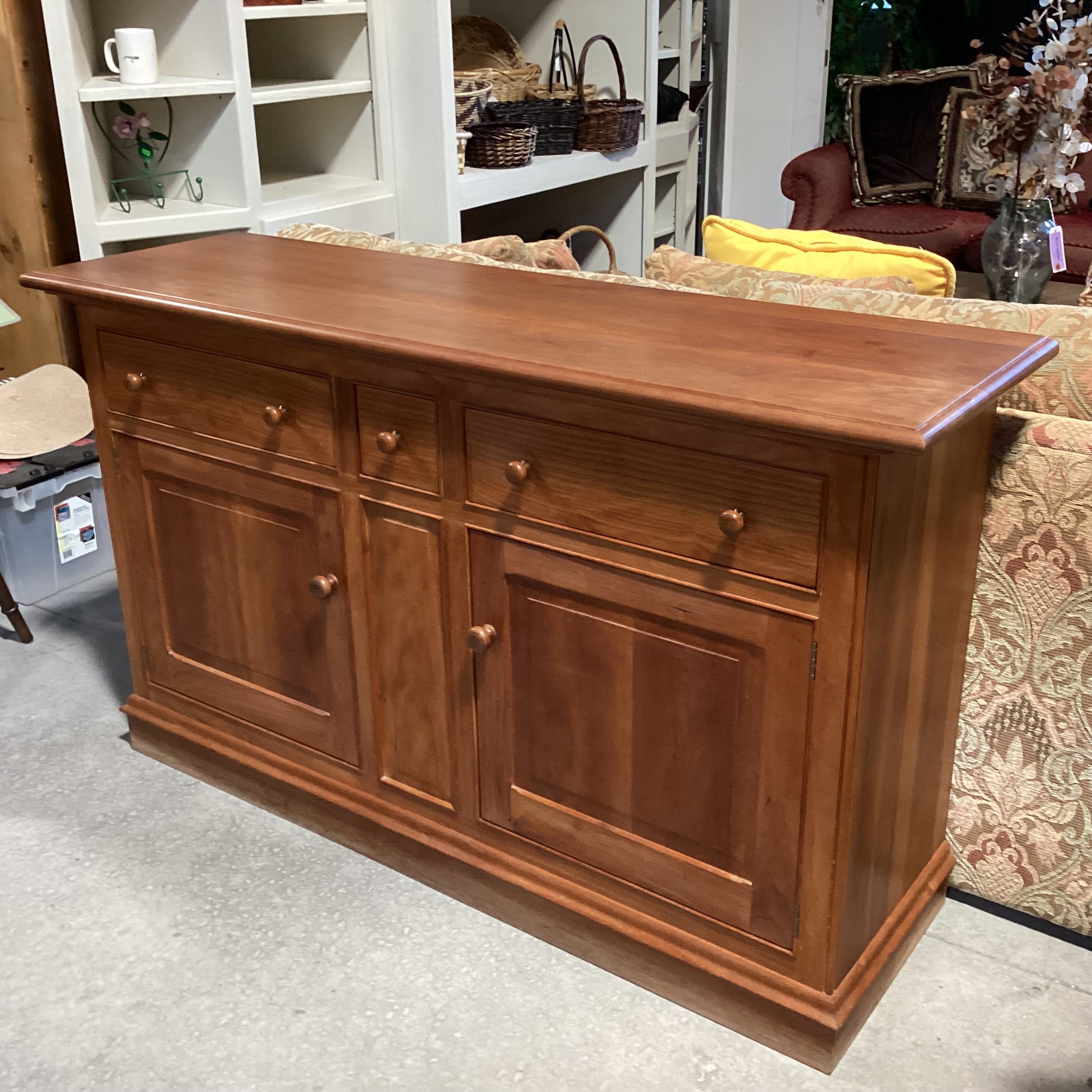 Solid Cherry 3 Drawer 2 Door with Shelves Sideboard Buffet 60"x 18"x 35.5"