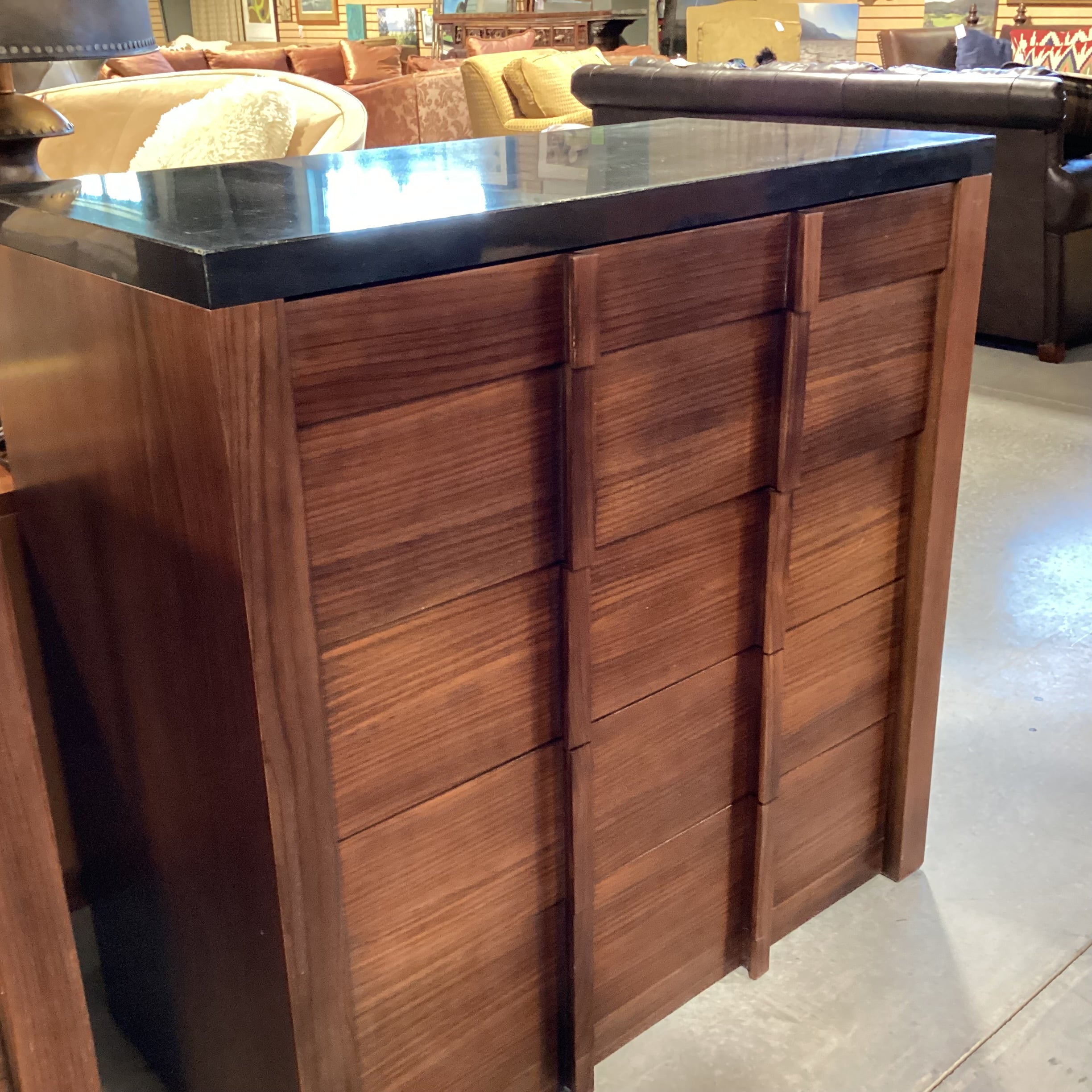 Dark Finish Wood & Black Stone 5 Drawer Chest Dresser 39.5"x 20"x 39.5"