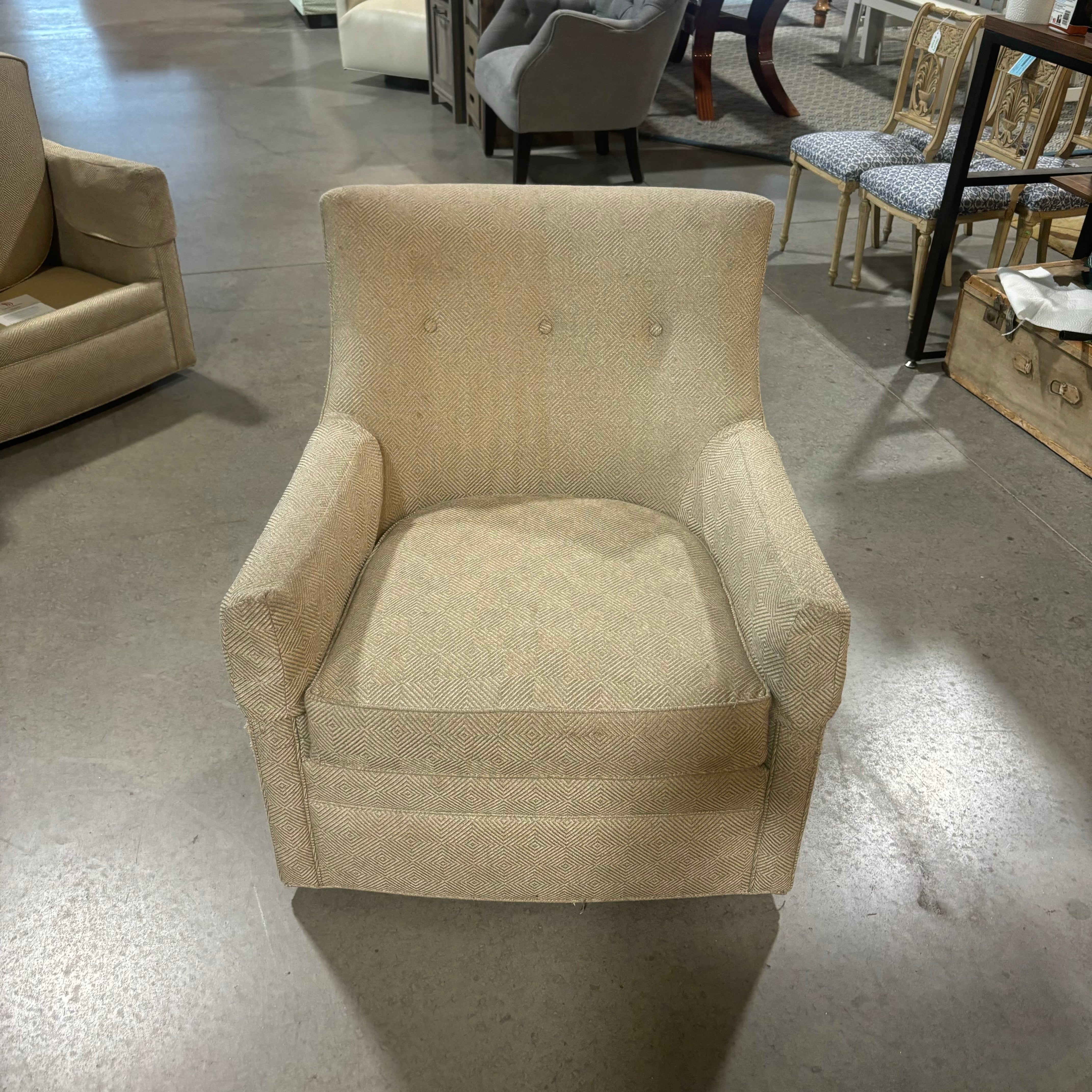 Jessica Charles Curved Highback Herringbone Pattern Swivel Chair 31"x 37"x 34"