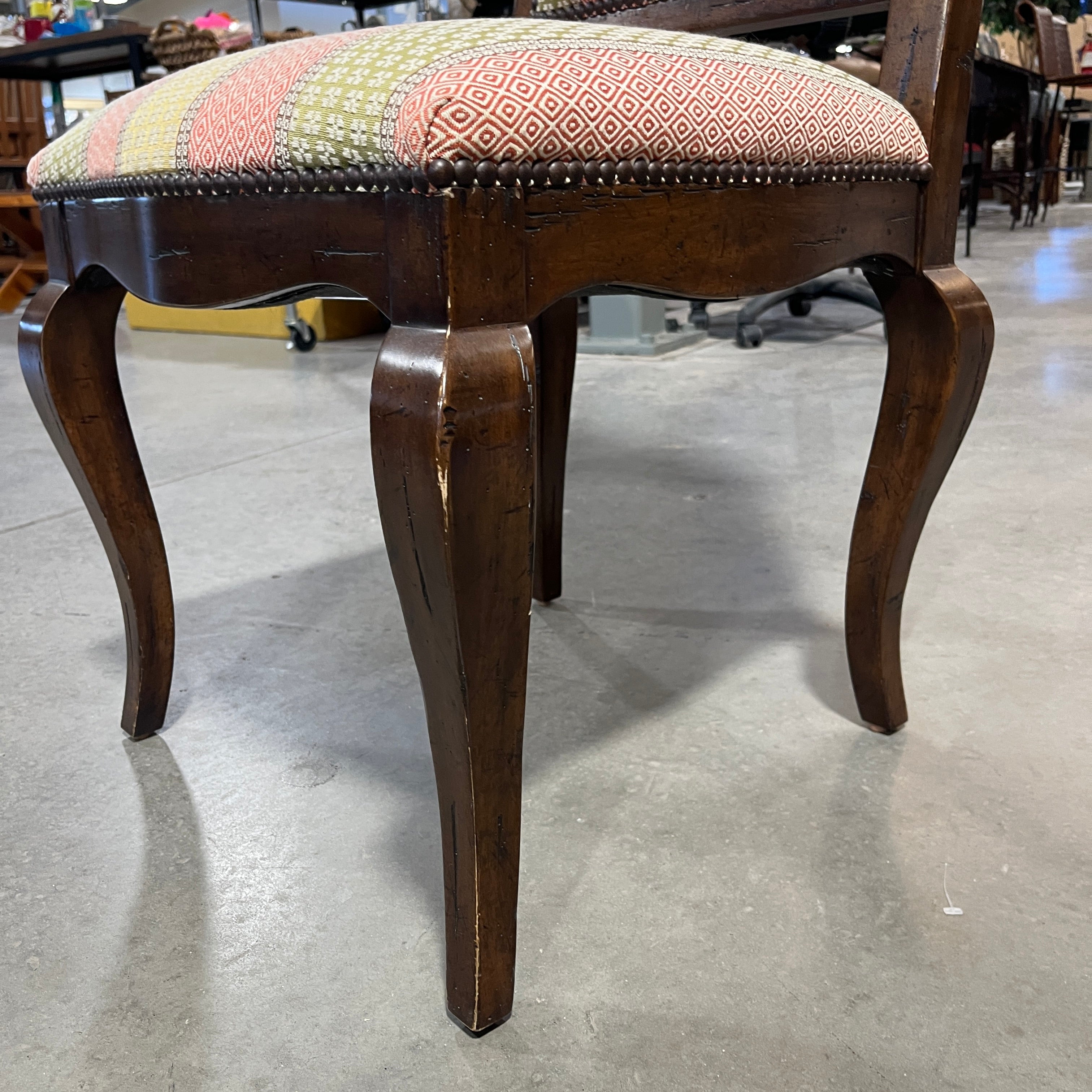 Carved Wood Sage and Burnt Orange Nailhead Chair 20"x 20"x 44"