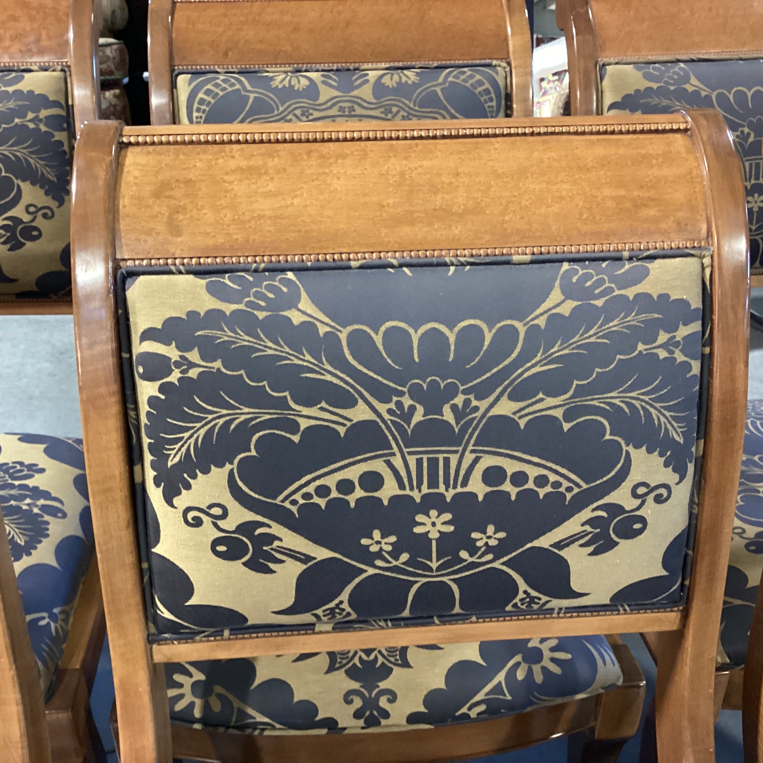 SET of 6 Carved Finished Wood Taupe Brown & Gold Art Deco Floral Dining Chairs 22"x 27"x 39"