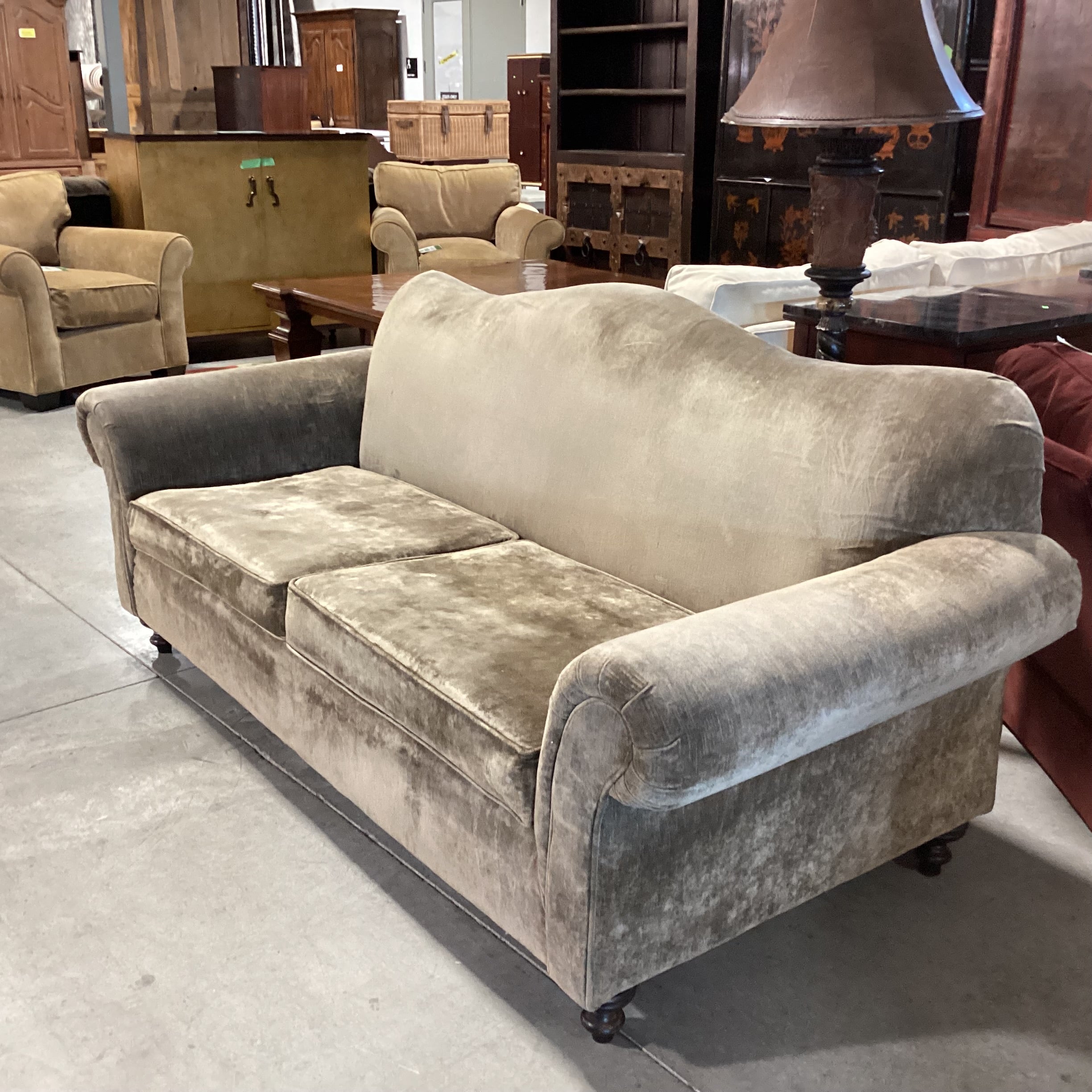 Westwood Industries Sage Velvet Curve Back & Roll Arm Sofa 84"x 36"x 37"