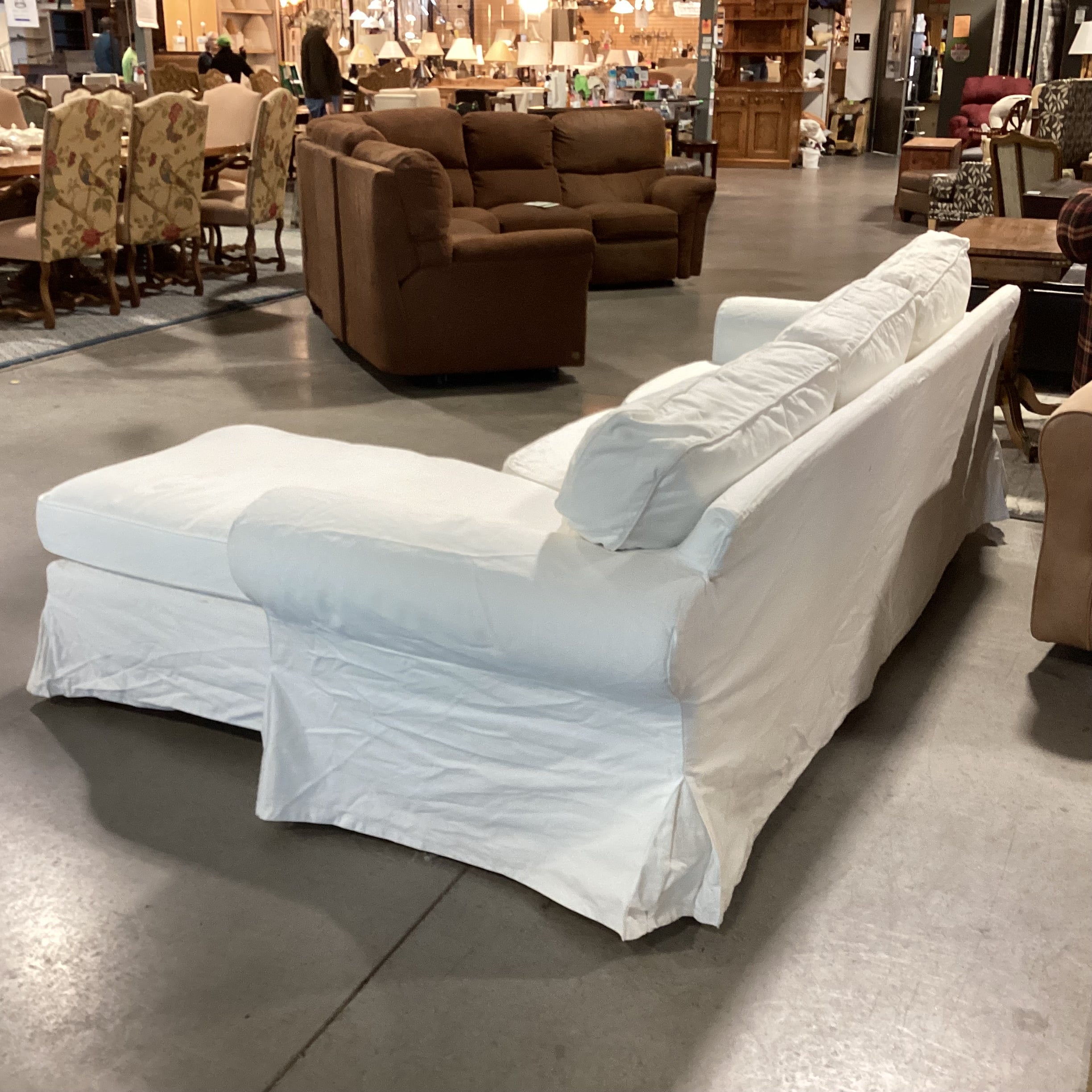 Ikea EKtorp White Slipcovered Changeable Right or Left Chaise 2 Piece Sectional 100"x 65"x 34"x 30"