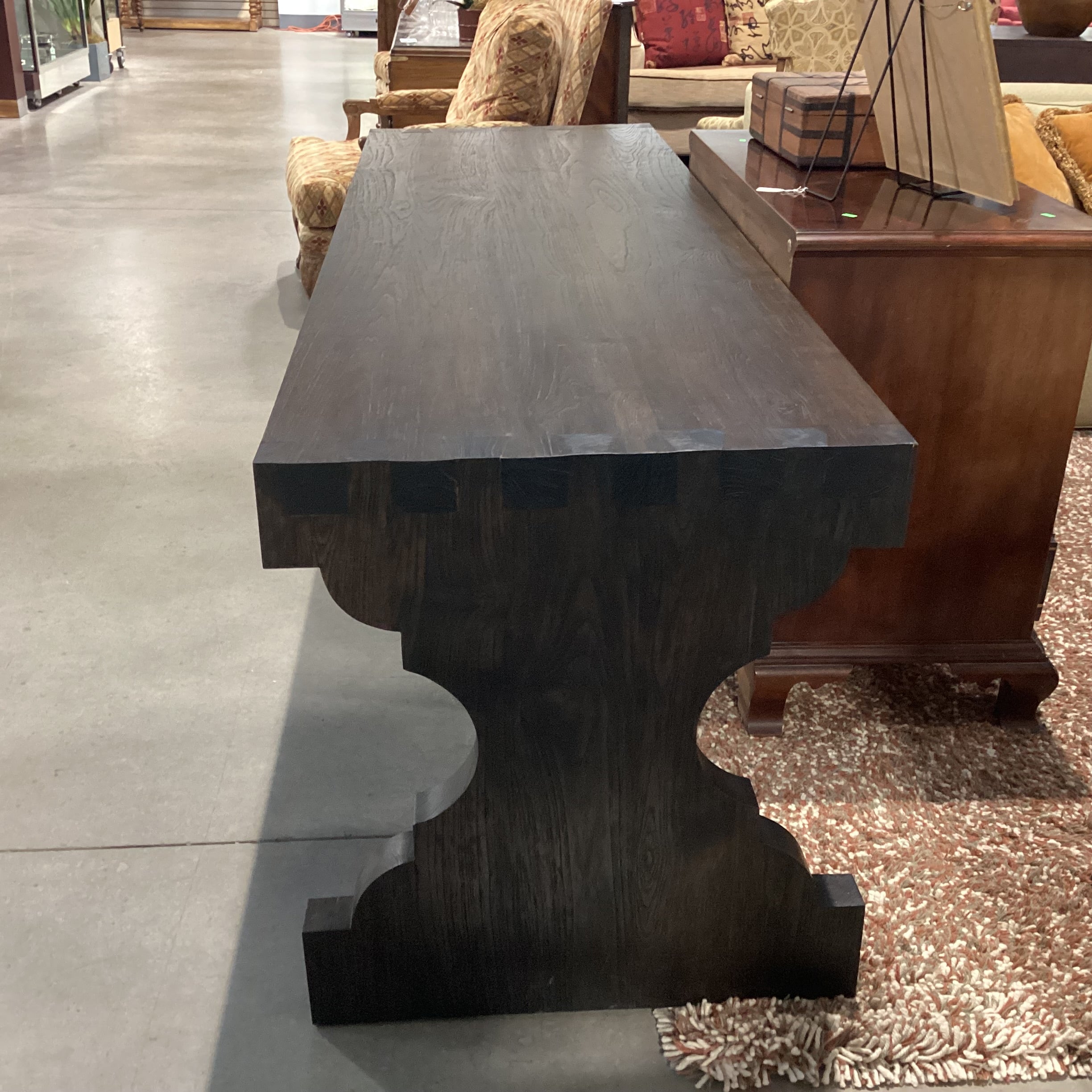 Ironies Escala Dark Finish Solid Wood with Dovetailed & Carved End Detail Console Accent Table 83.5"x 27"x 30"