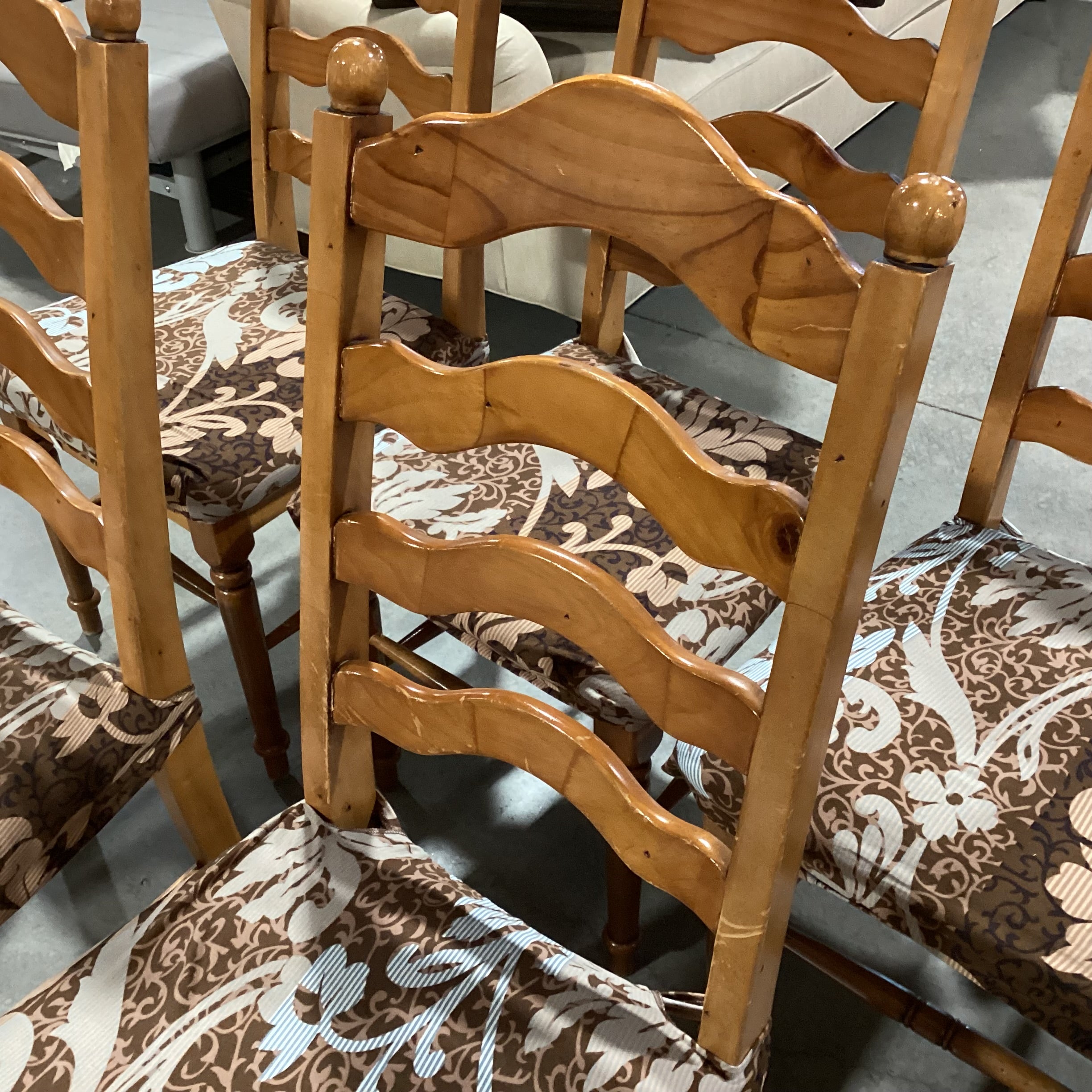 SET of 5 Carved Wood Ladder Back with Multi Design Slip Covers Dining Chairs 19"x 18"x 40"