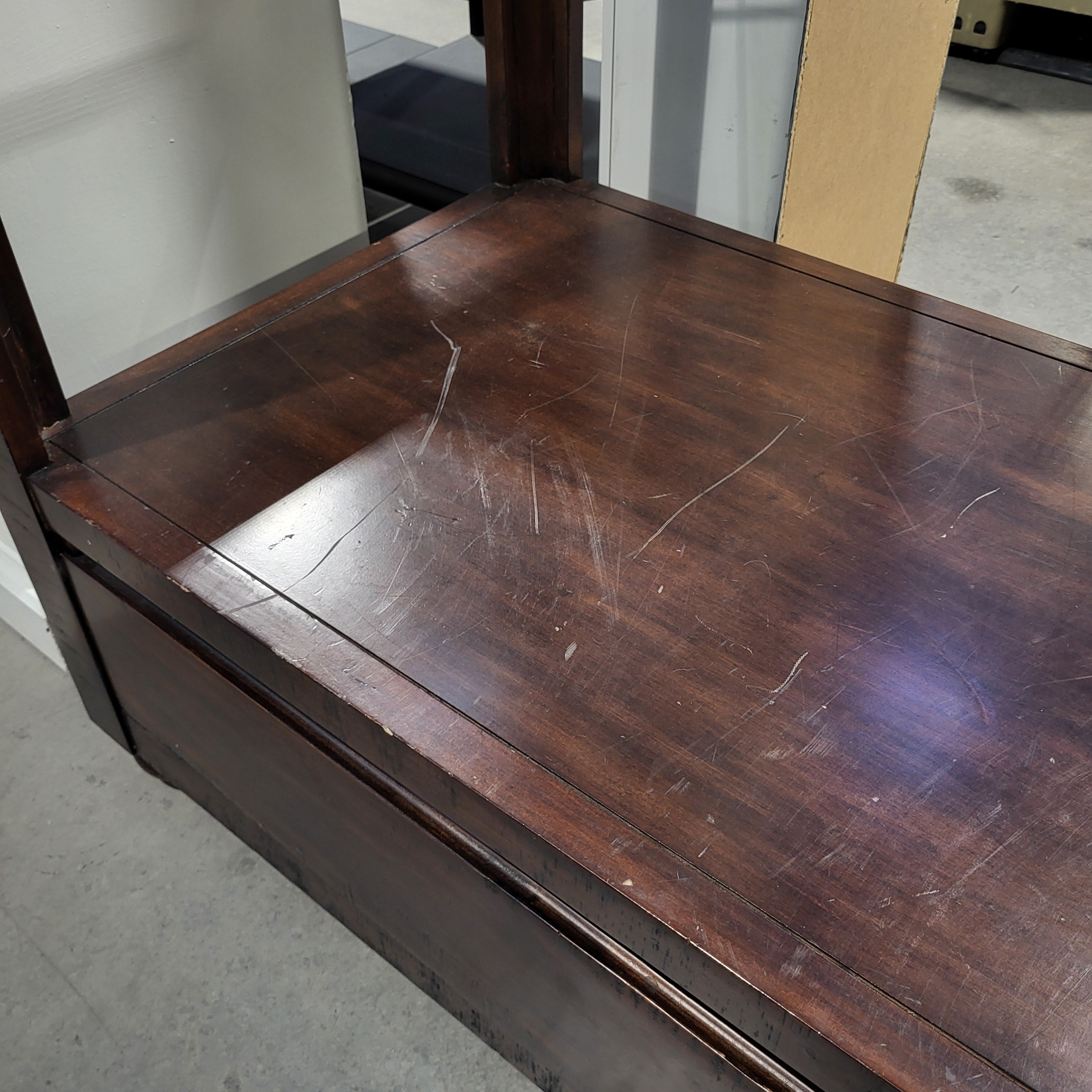 46"x 24"x 90.5" Dark Wood Glass Shelves 1 Drawer Display Case