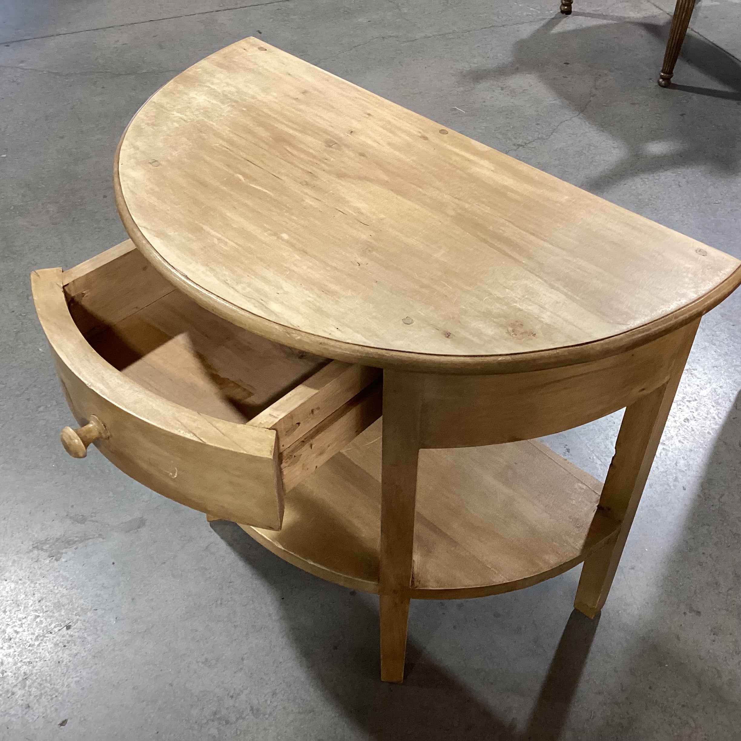 Natural Solid Wood 1 Drawer Half Moon Accent Table 32"x 17"x 27.5"