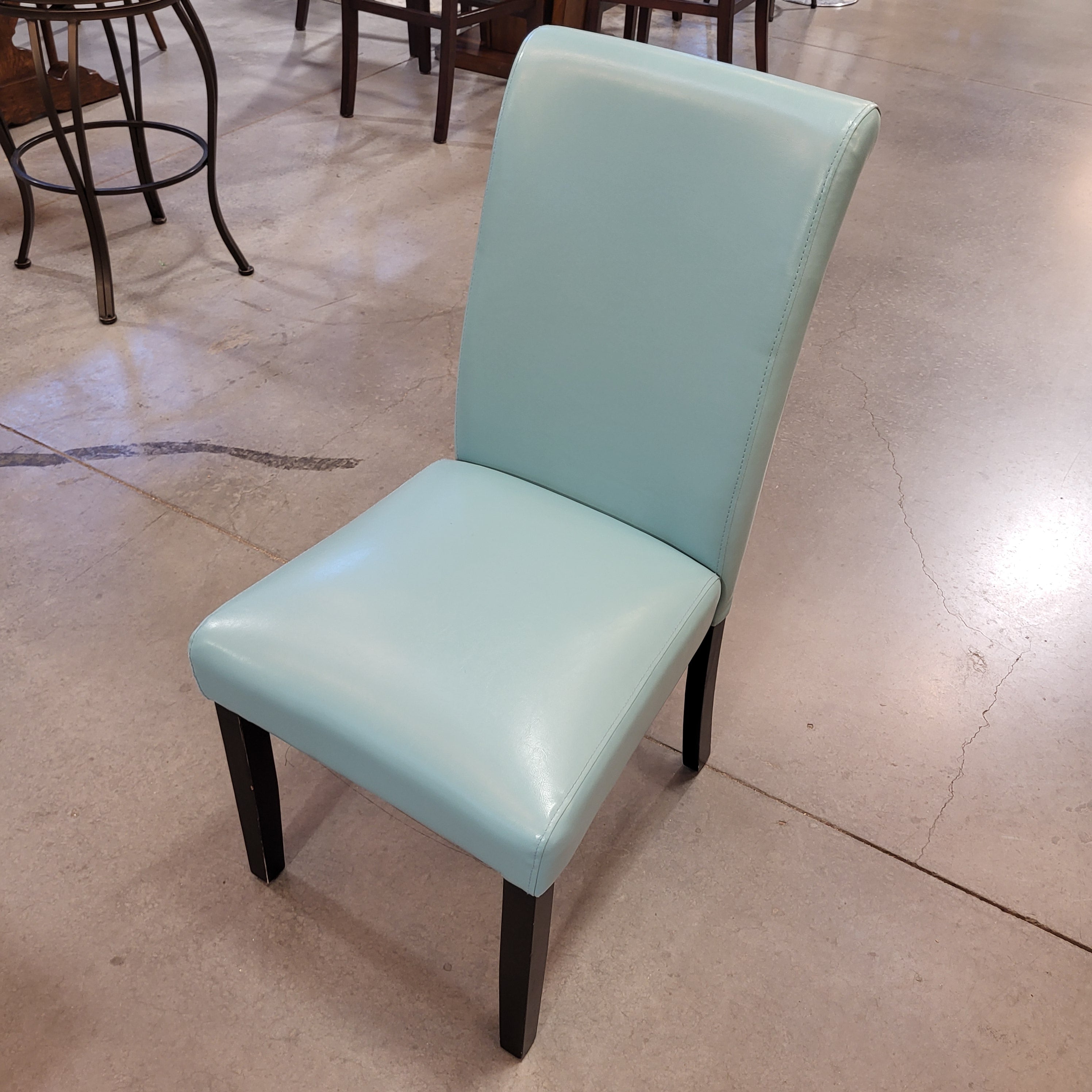 SET of 4 Aqua Faux Leather & Dark Wood Dining Chairs 19"x 25"x 38.5"