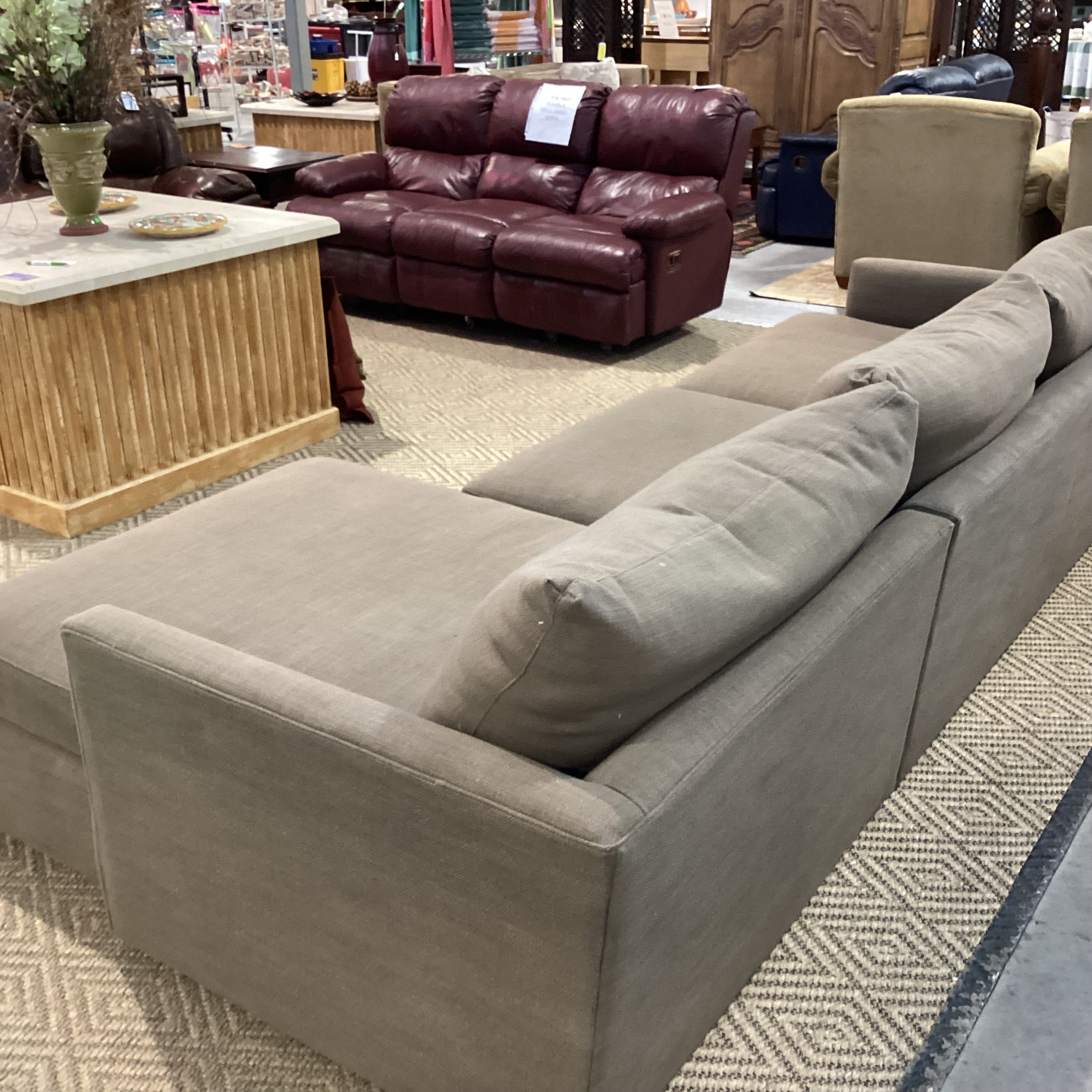 Crate & Barrel Taupe Woven Down Mix with Chaise 2 Piece Sectional 124"x 63"x 46"x 26"