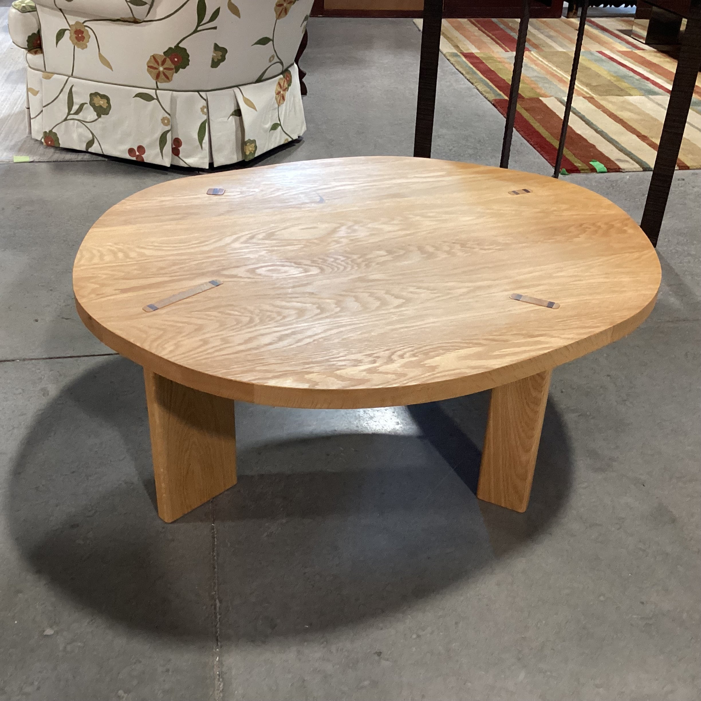 Solid Oak with Leg Knotched Detail Coffee Table 37"x 32"x 15"
