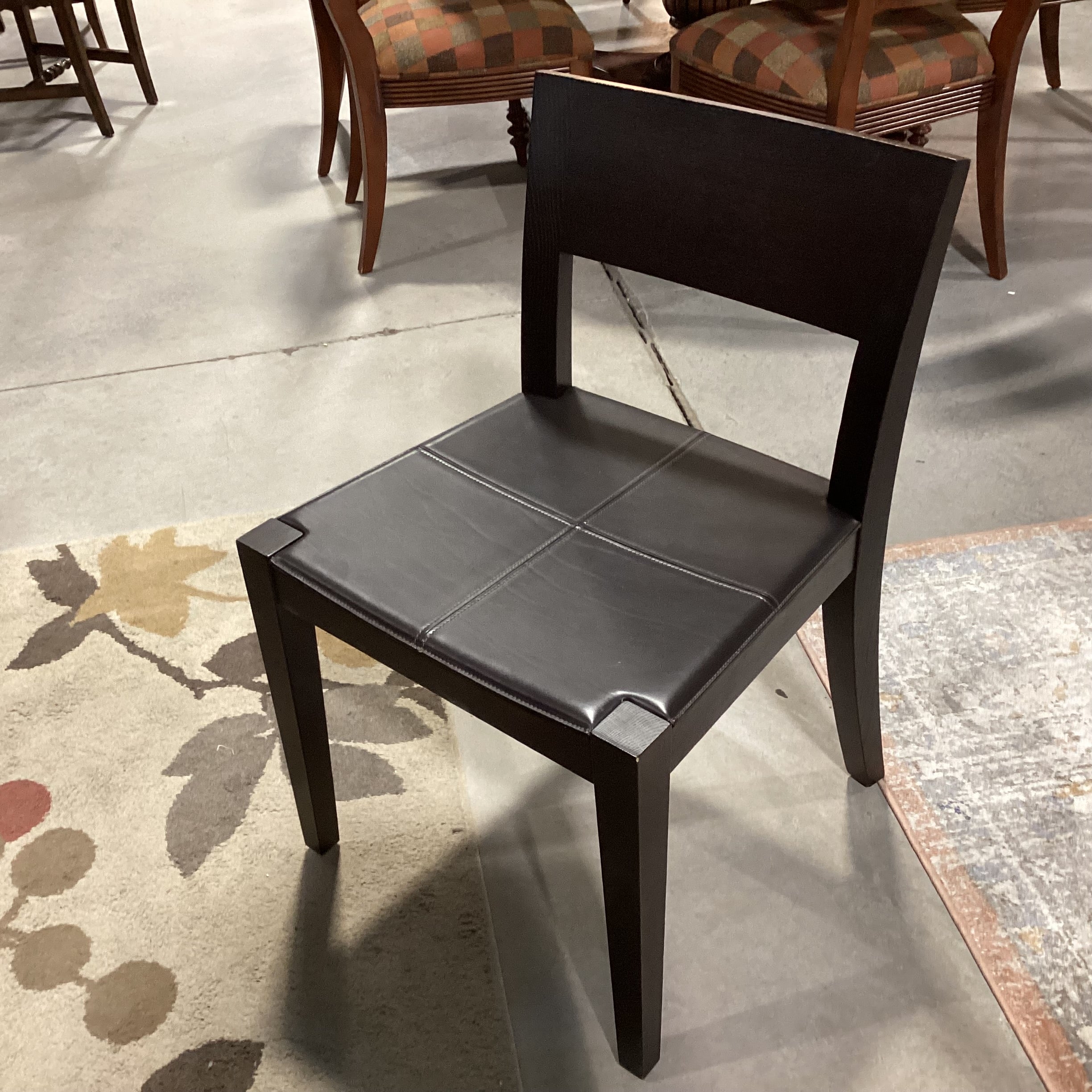 Casa Milano Italian Modern Japandi Design Table with 7 Wood & Leather Chairs Dining Set 59"x 59"x 29"