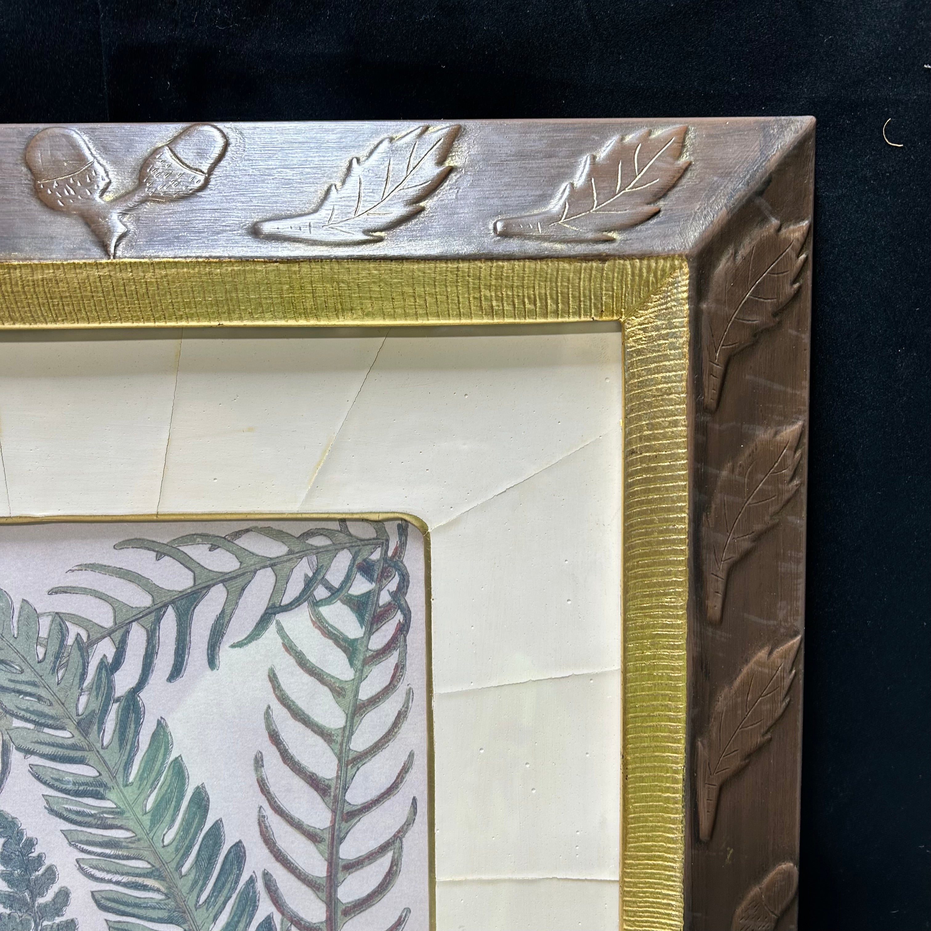 Botanical Fern Print With Gold & Copper Oak Leaf Frame 14.5"x 19"